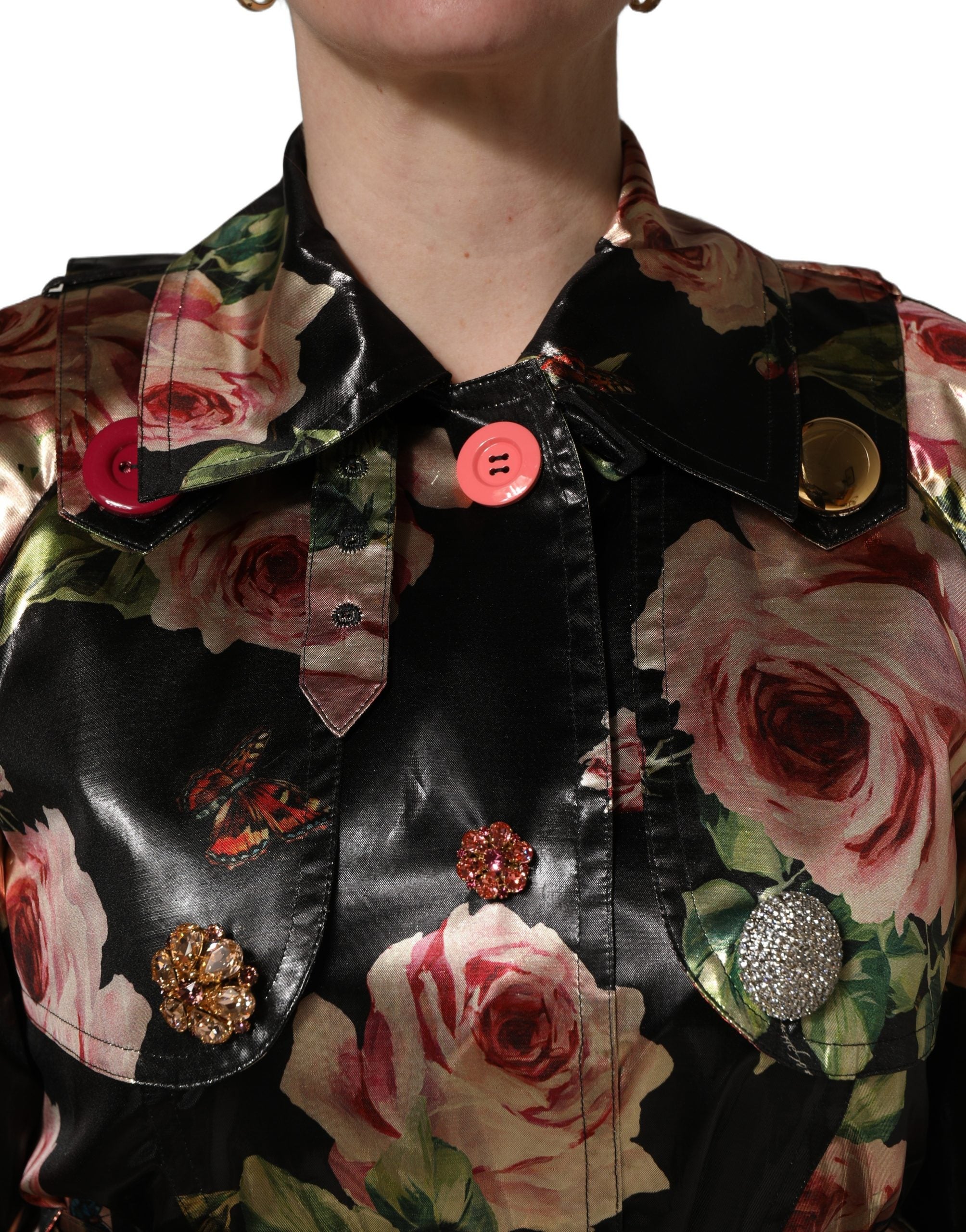 Dolce & Gabbana Black Floral Belted Trench Coat - Luxury Couture