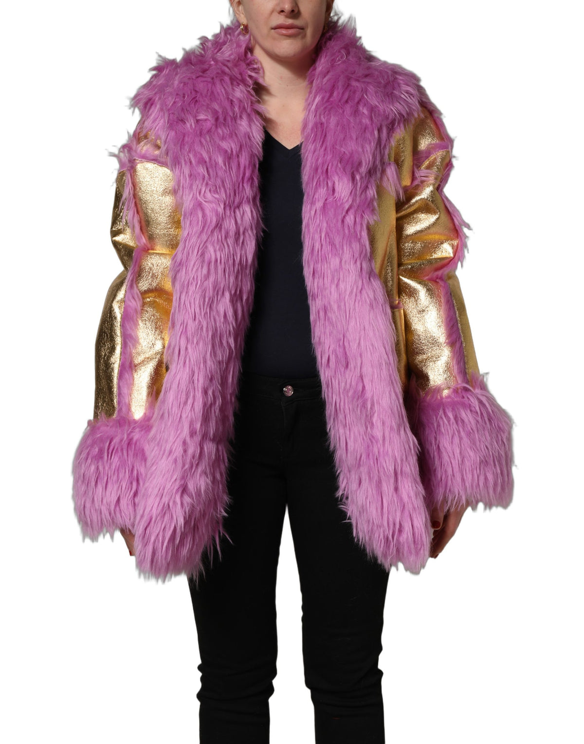 Dolce & Gabbana Pink Faux Fur Coat - Exquisite Luxury Statement