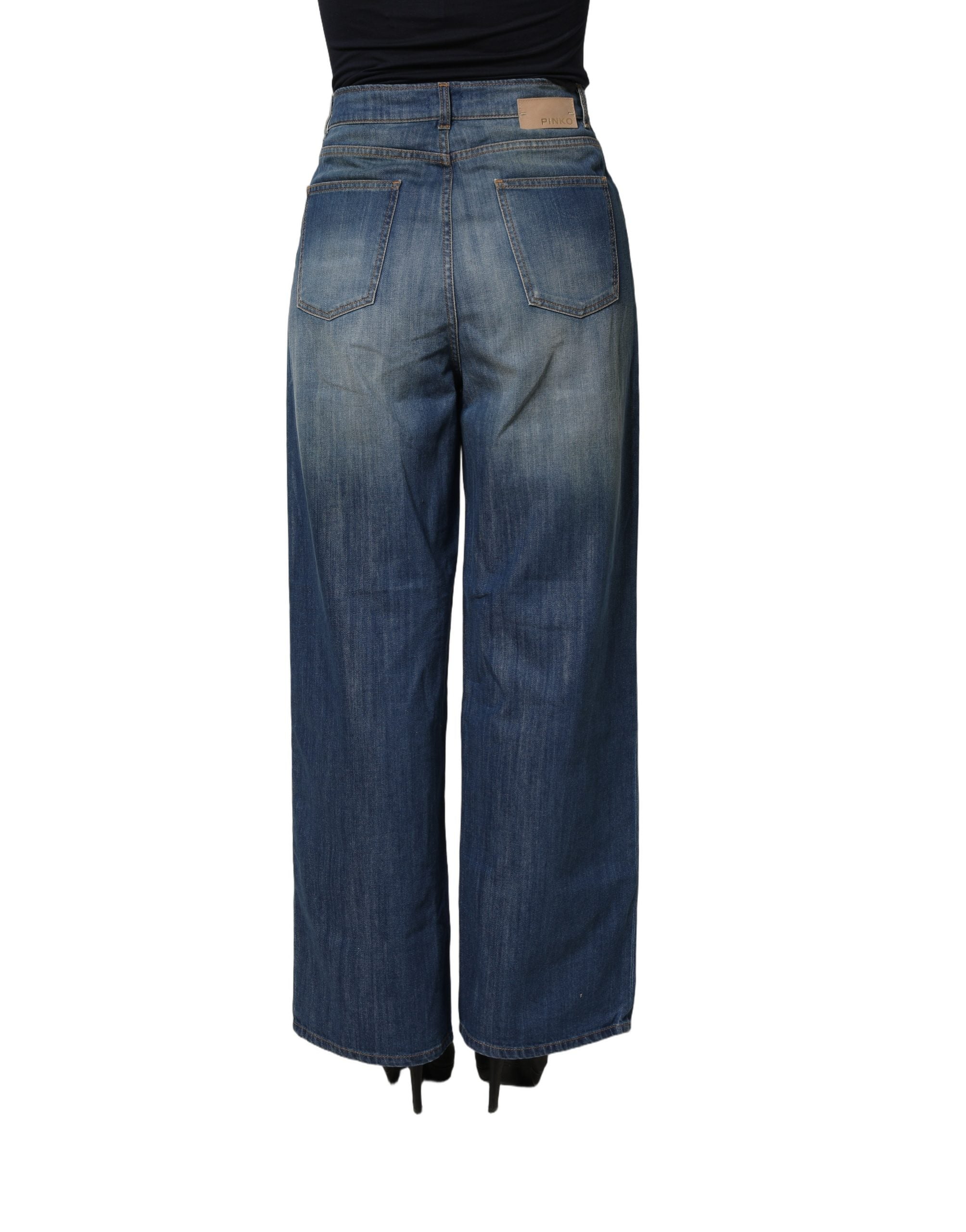 Elevate your wardrobe with PINKO's Blue Washed High Waist Wide Leg Denim, crafted from luxurious stretch cotton for a refined silhouette that embodies modern sophistication.