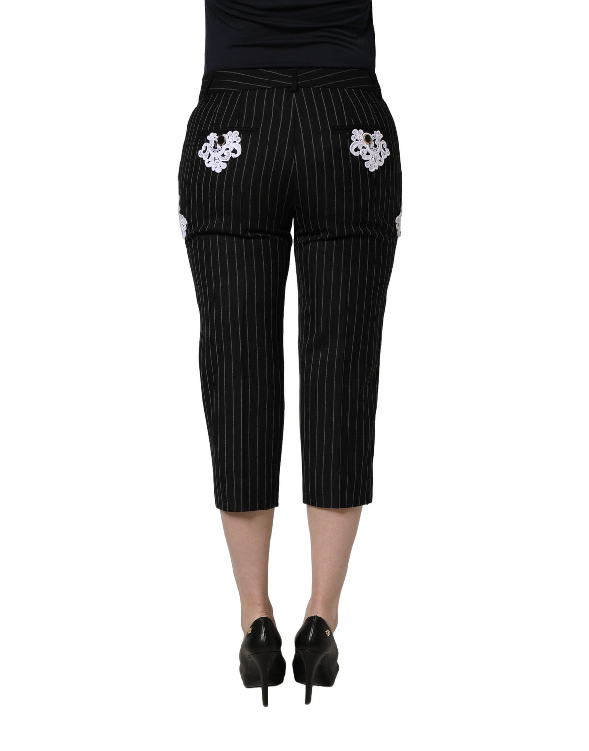 Dolce & Gabbana Black Lace Applique Cropped Pants Couture