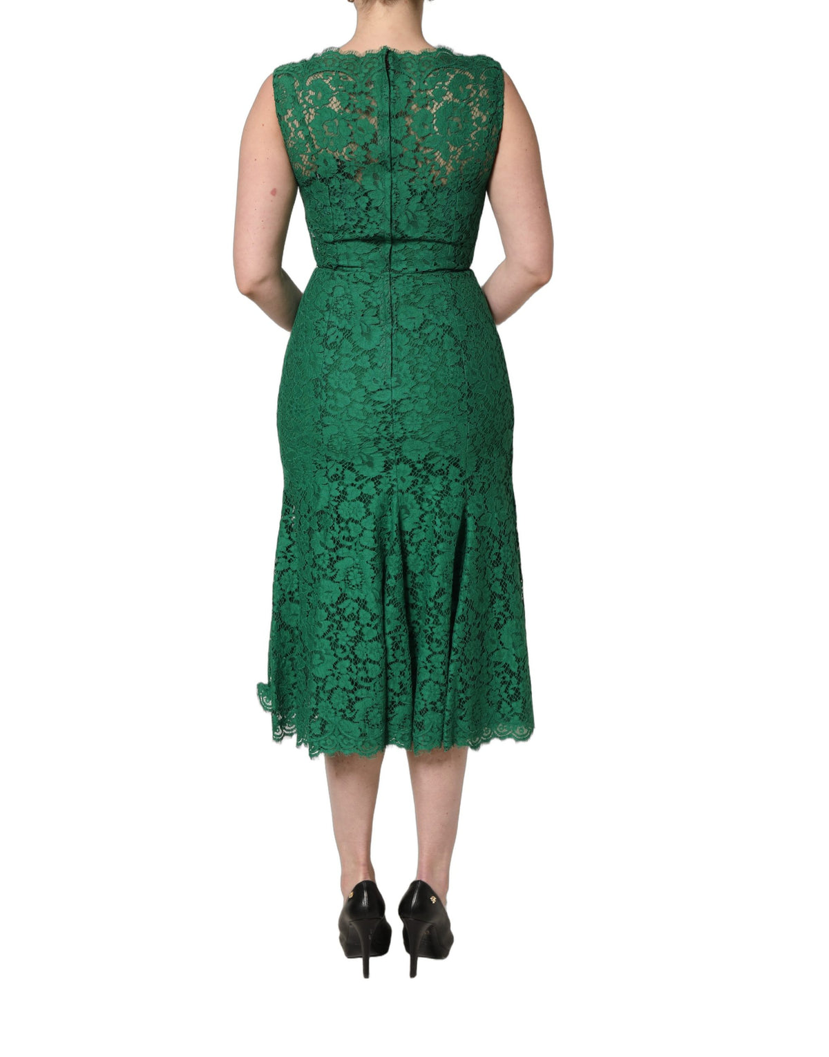 Dolce & Gabbana Green Floral Lace Midi Dress - Timeless Elegance