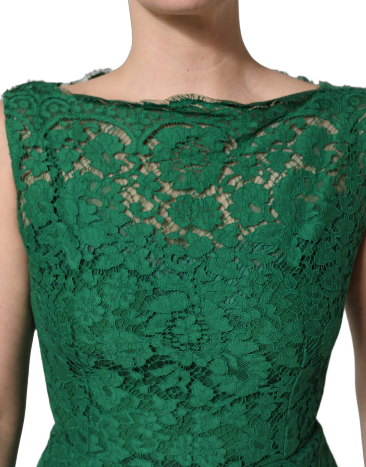 Dolce & Gabbana Green Floral Lace Midi Dress - Exquisite Elegance