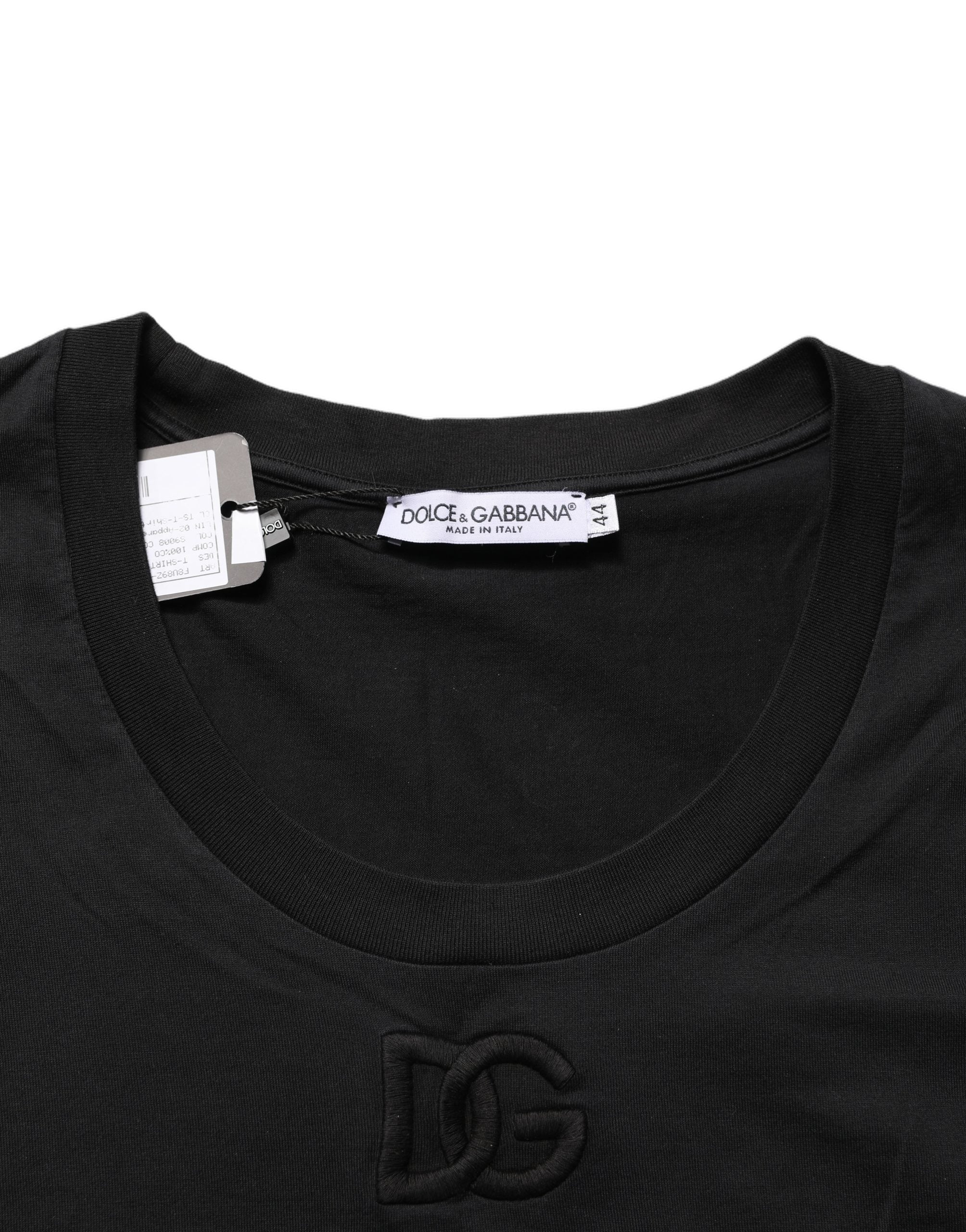 Dolce & Gabbana Black Cotton Short-Sleeve T-shirt - Artisanal Luxury