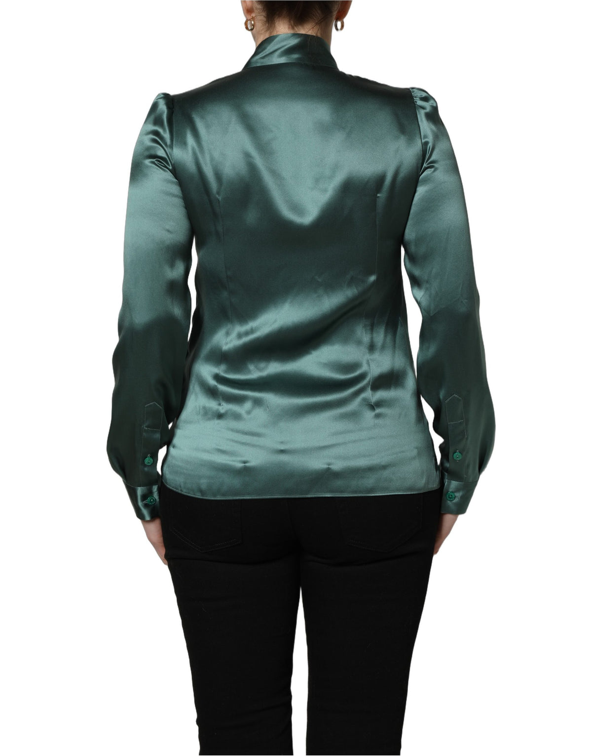 Dolce & Gabbana Dark Green Silk Satin Blouse Couture Elegance