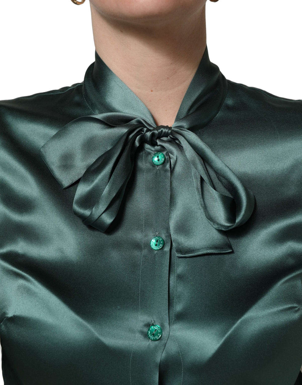 Dolce & Gabbana Dark Green Silk Satin Blouse Couture