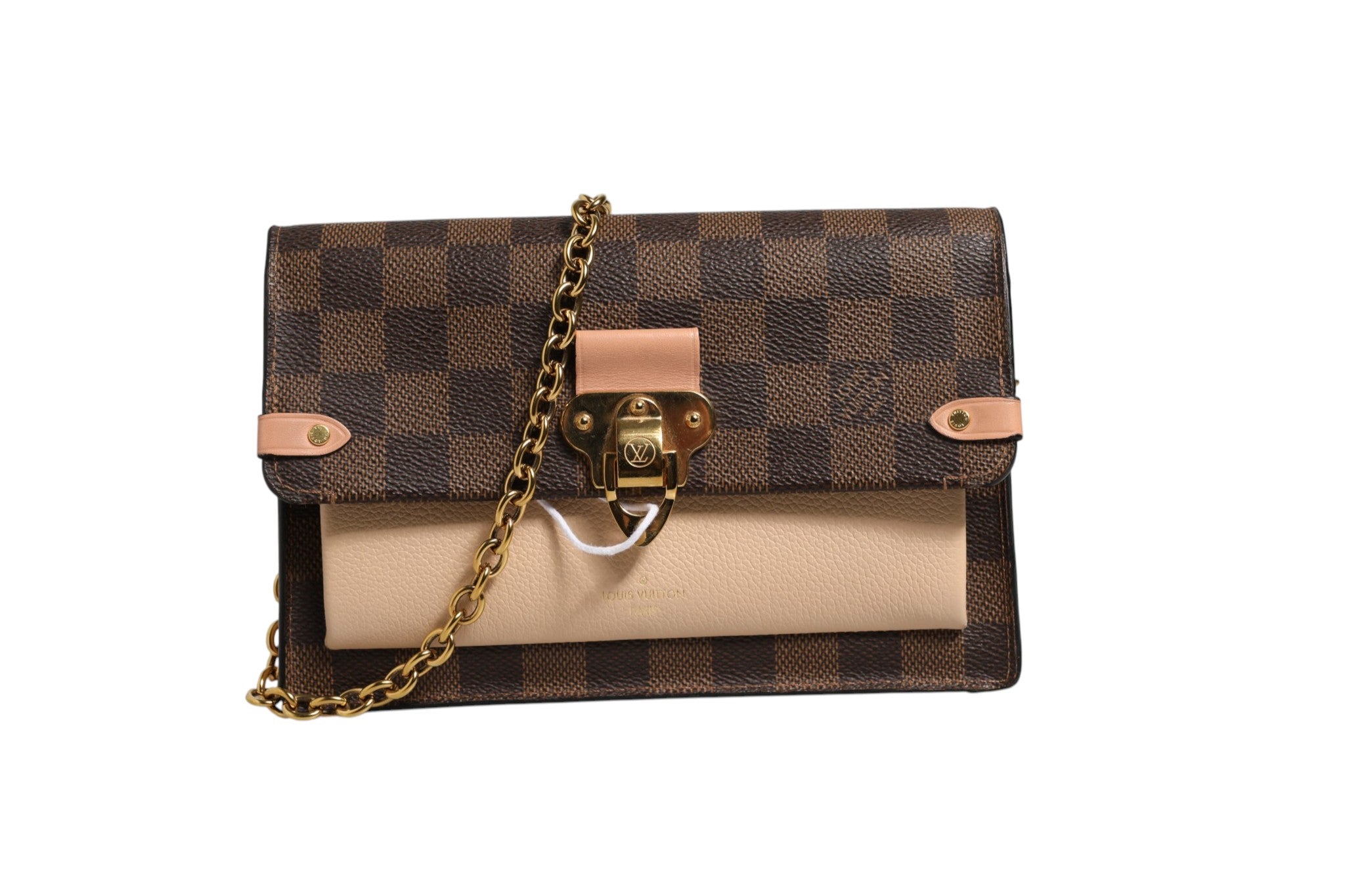 Indulge in the elegance of the Louis Vuitton Damier Ebene Vavin Chain Wallet, where timeless craftsmanship meets modern sophistication, perfect for any discerning connoisseur.