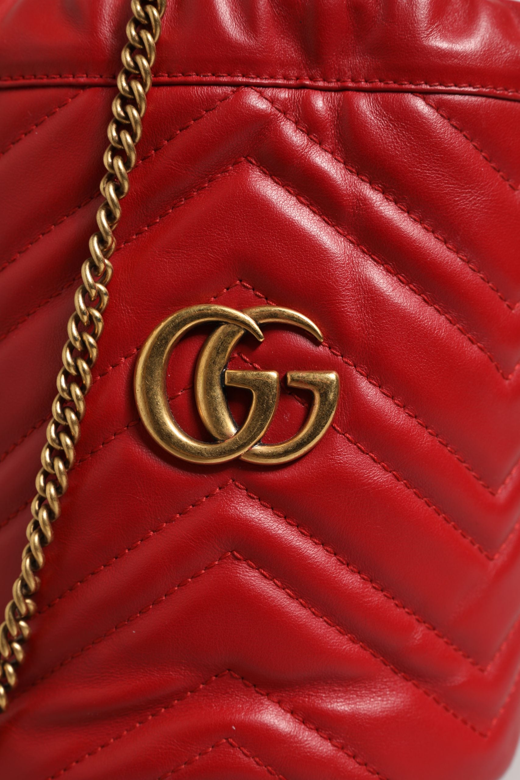 Gucci GG Marmont Bucket Bag - Artisanal Luxury Red Leather