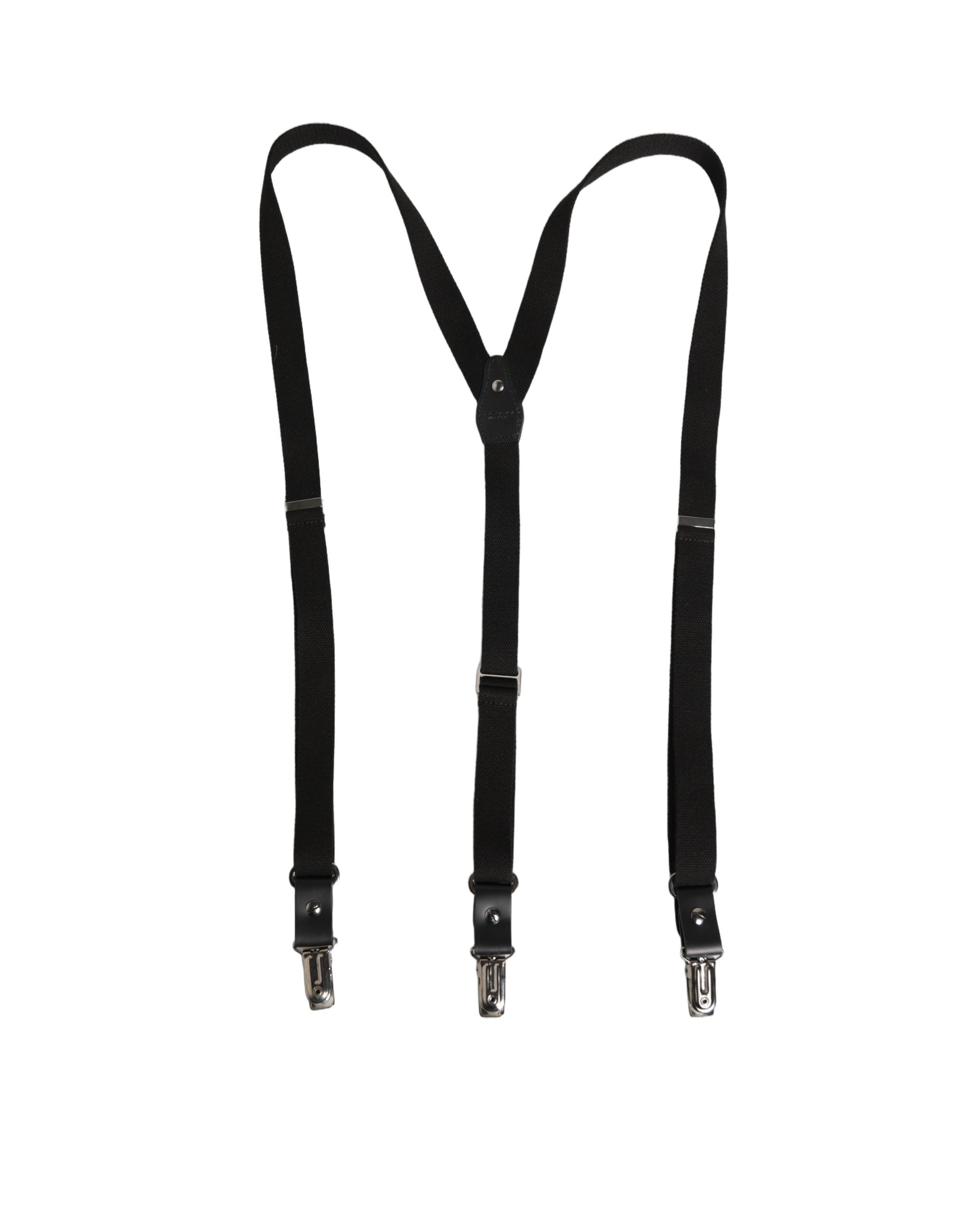Dolce & Gabbana Black Cotton Leather Y-back Suspender Couture