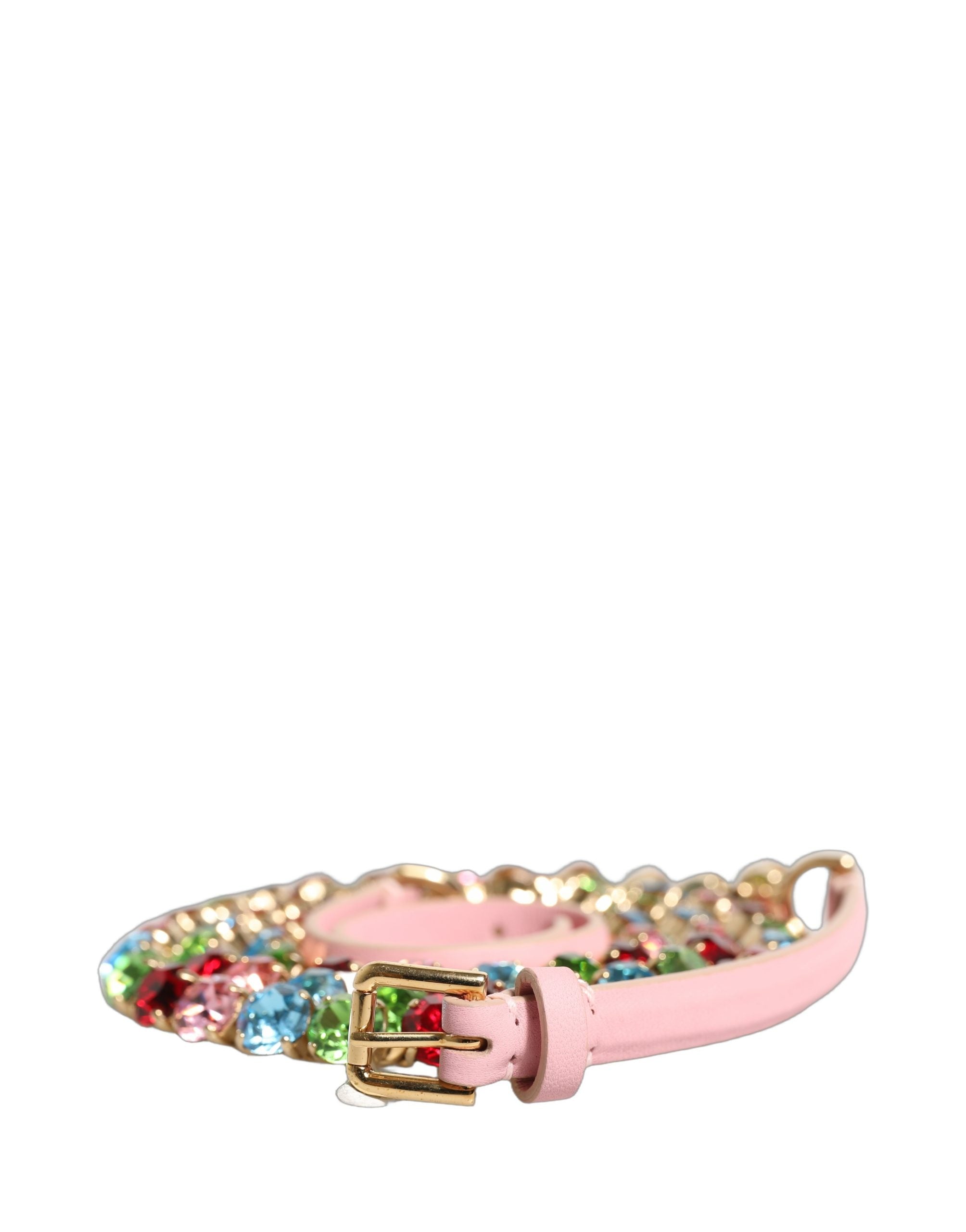 Dolce & Gabbana Pink Leather Crystal Chain Belt - Timeless Elegance