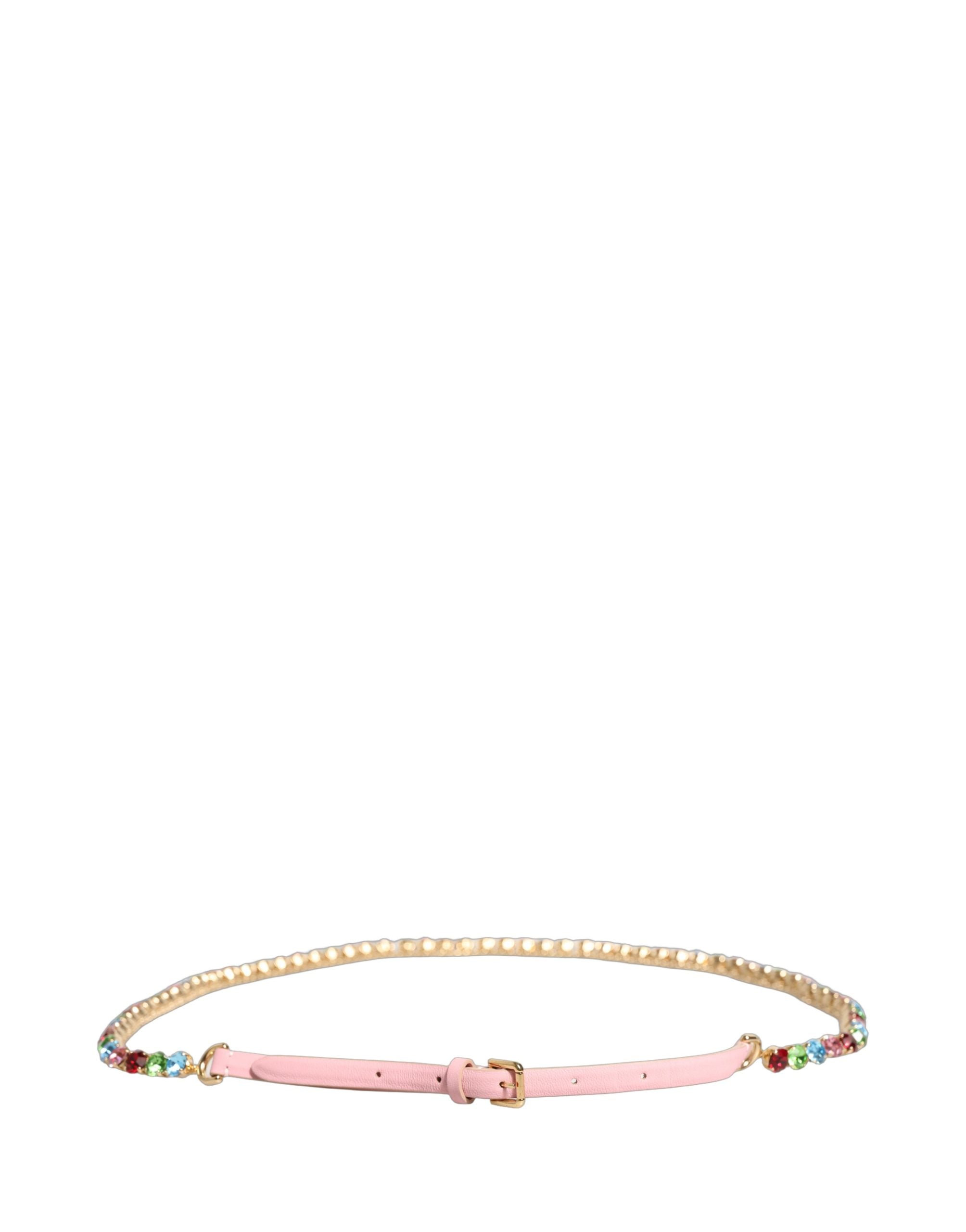 Dolce & Gabbana Pink Leather Crystal Chain Belt - Timeless Elegance