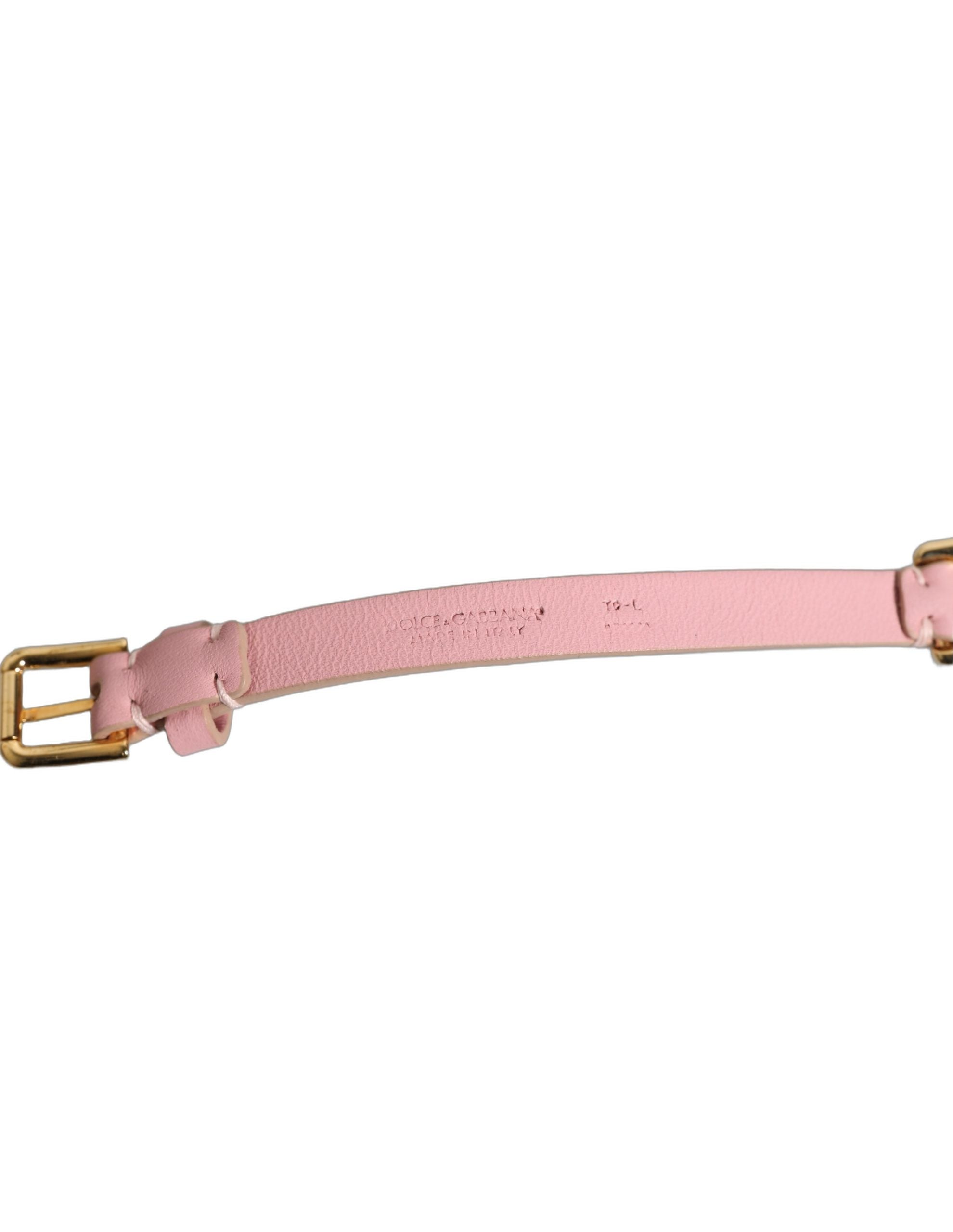 Dolce & Gabbana Pink Leather Crystal Chain Embellished Belt Couture