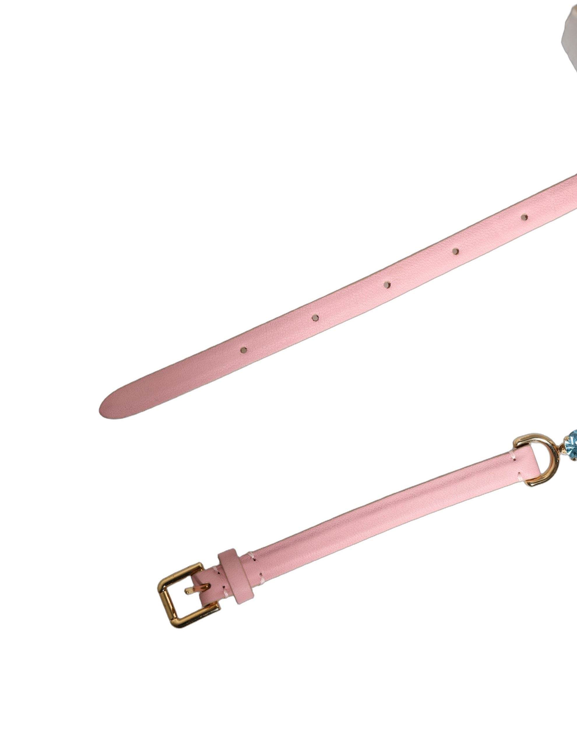 Dolce & Gabbana Pink Leather Crystal Chain Embellished Belt Couture