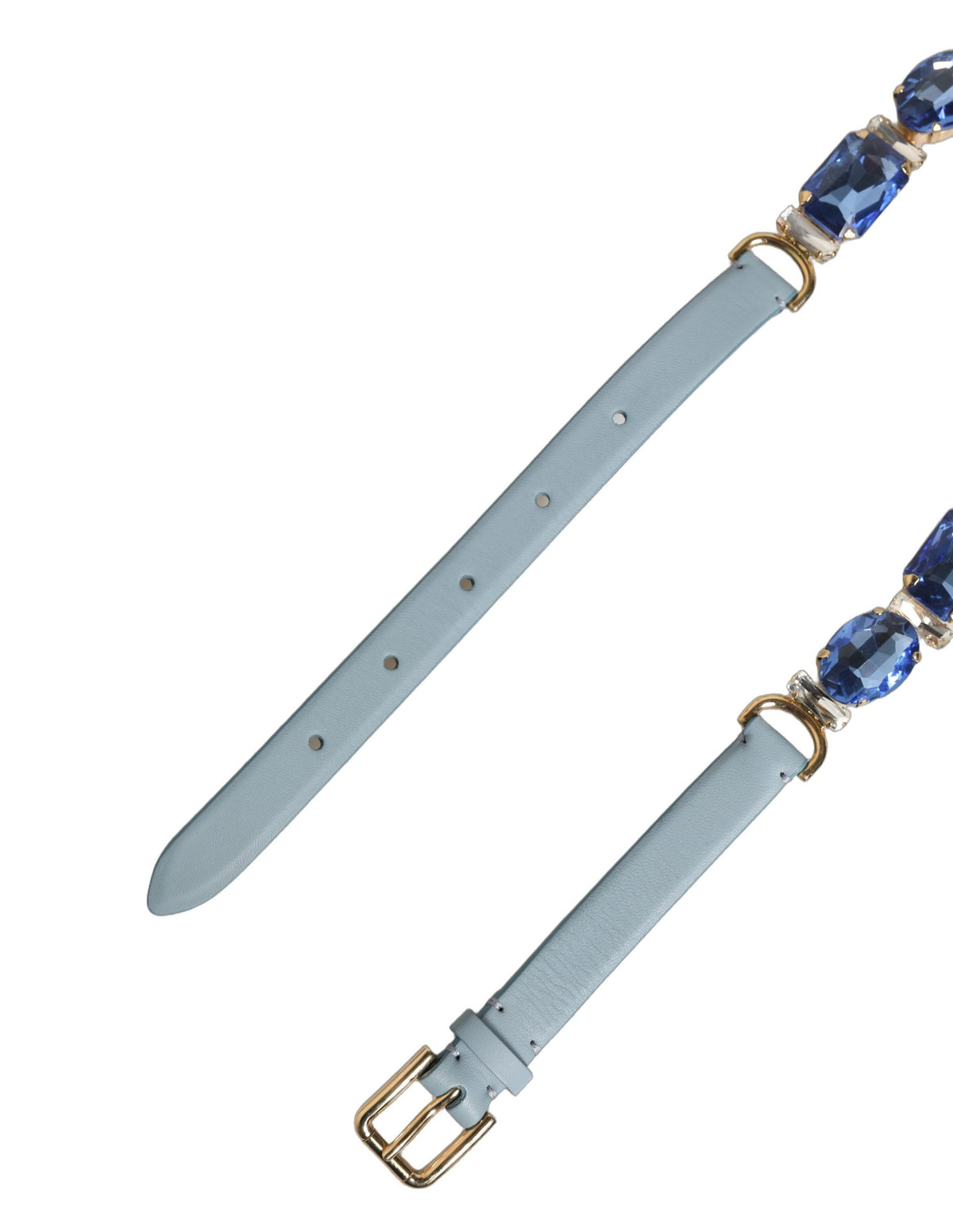 Dolce & Gabbana Crystal-Embellished Blue Leather Fashion Belt