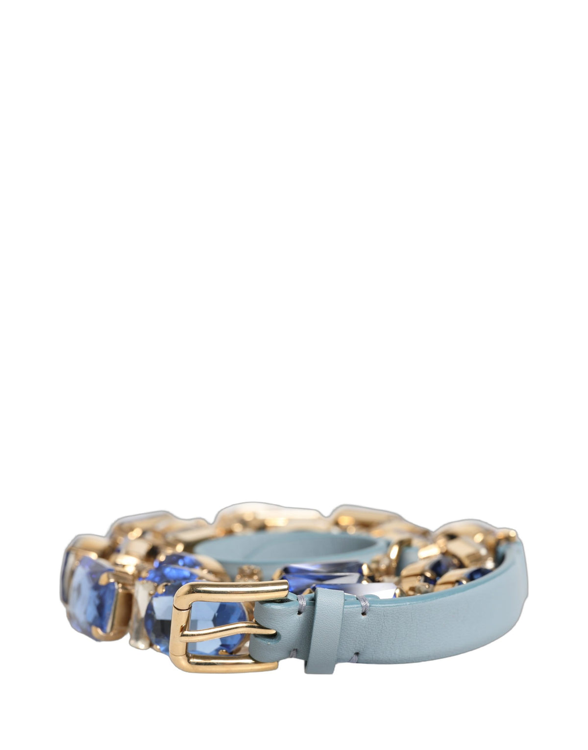 Dolce & Gabbana Crystal-Embellished Blue Leather Belt