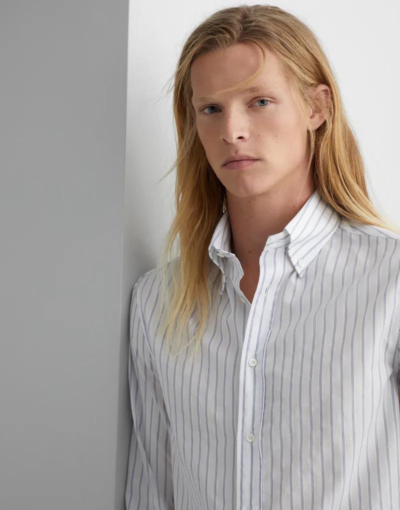 Brunello Cucinelli Bicolor Cotton Pattern Shirt