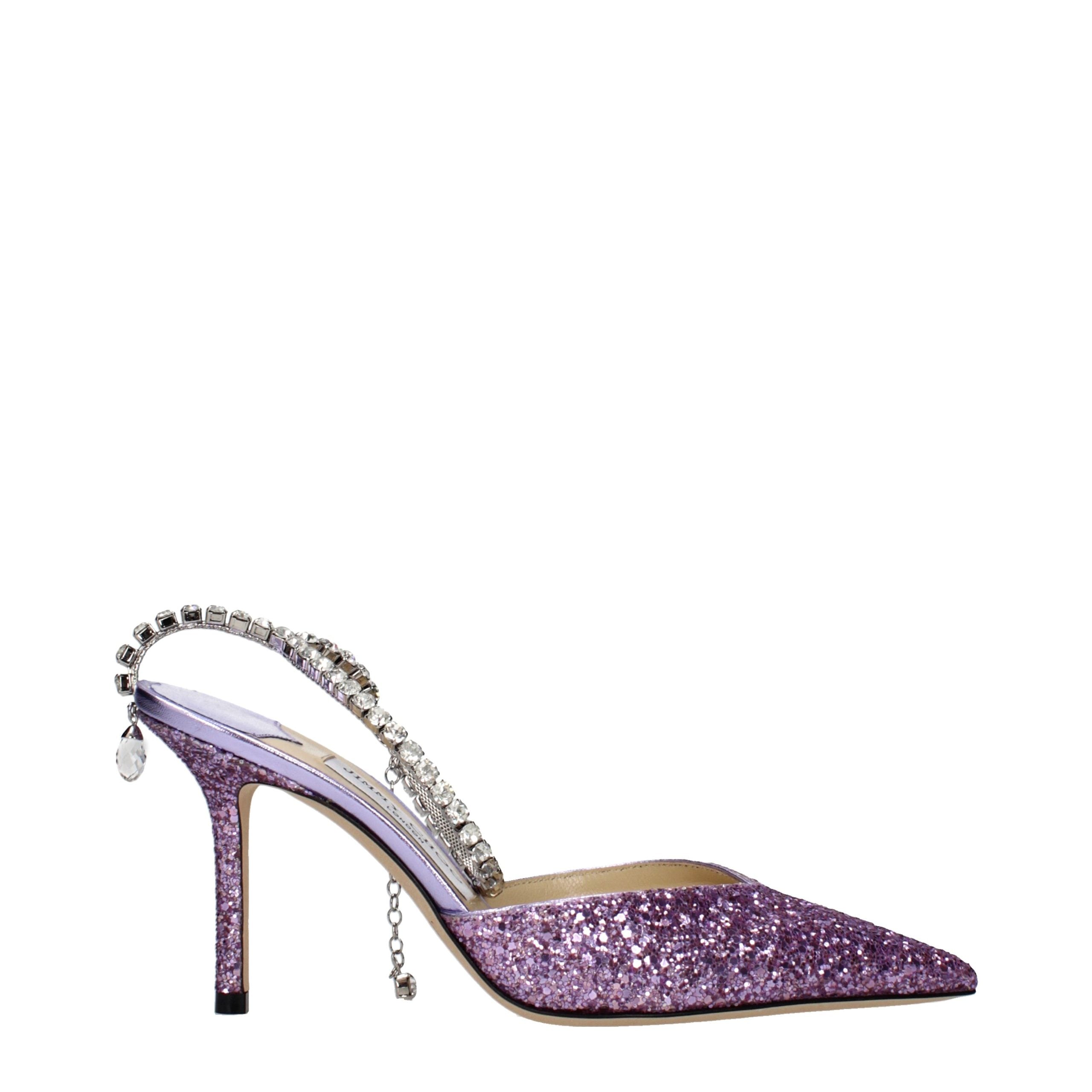 Step into the allure of Jimmy Choo Purple Plastic Stiletto Heel Sandals, where exquisite craftsmanship meets a striking glitter finish, elevating your every moment in luxurious style.
