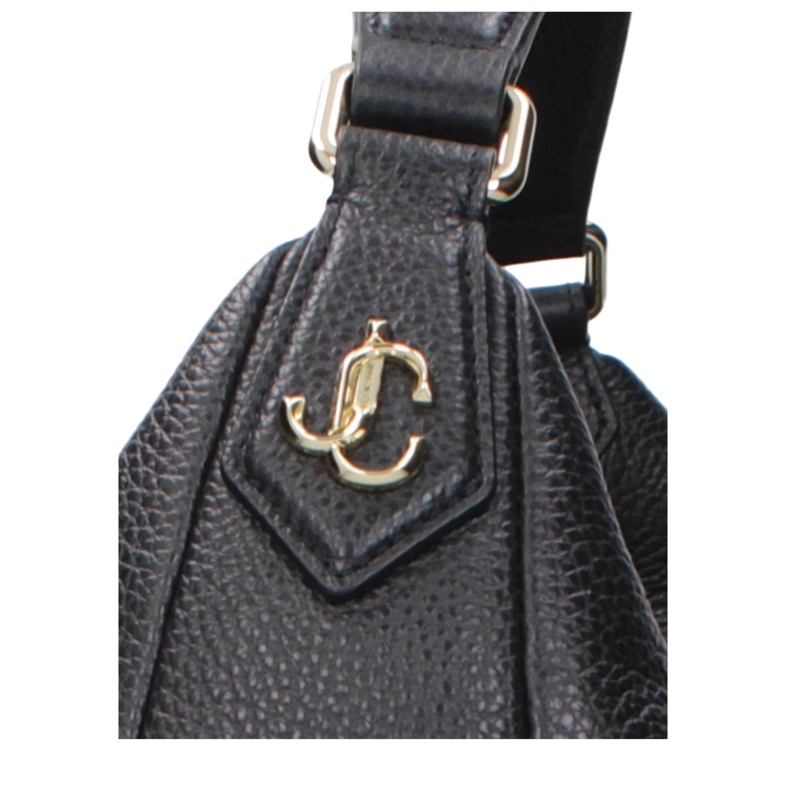 Elevate your style with the Jimmy Choo Black Leather Shoulder Bag, a masterpiece of artisanal craftsmanship that embodies timeless elegance for every occasion.