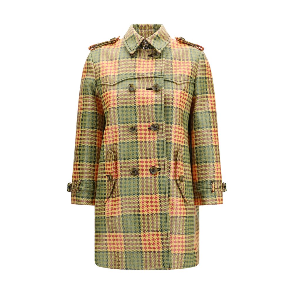 Burberry Multicolor Check Trench Coat - Designer Couture Elegance