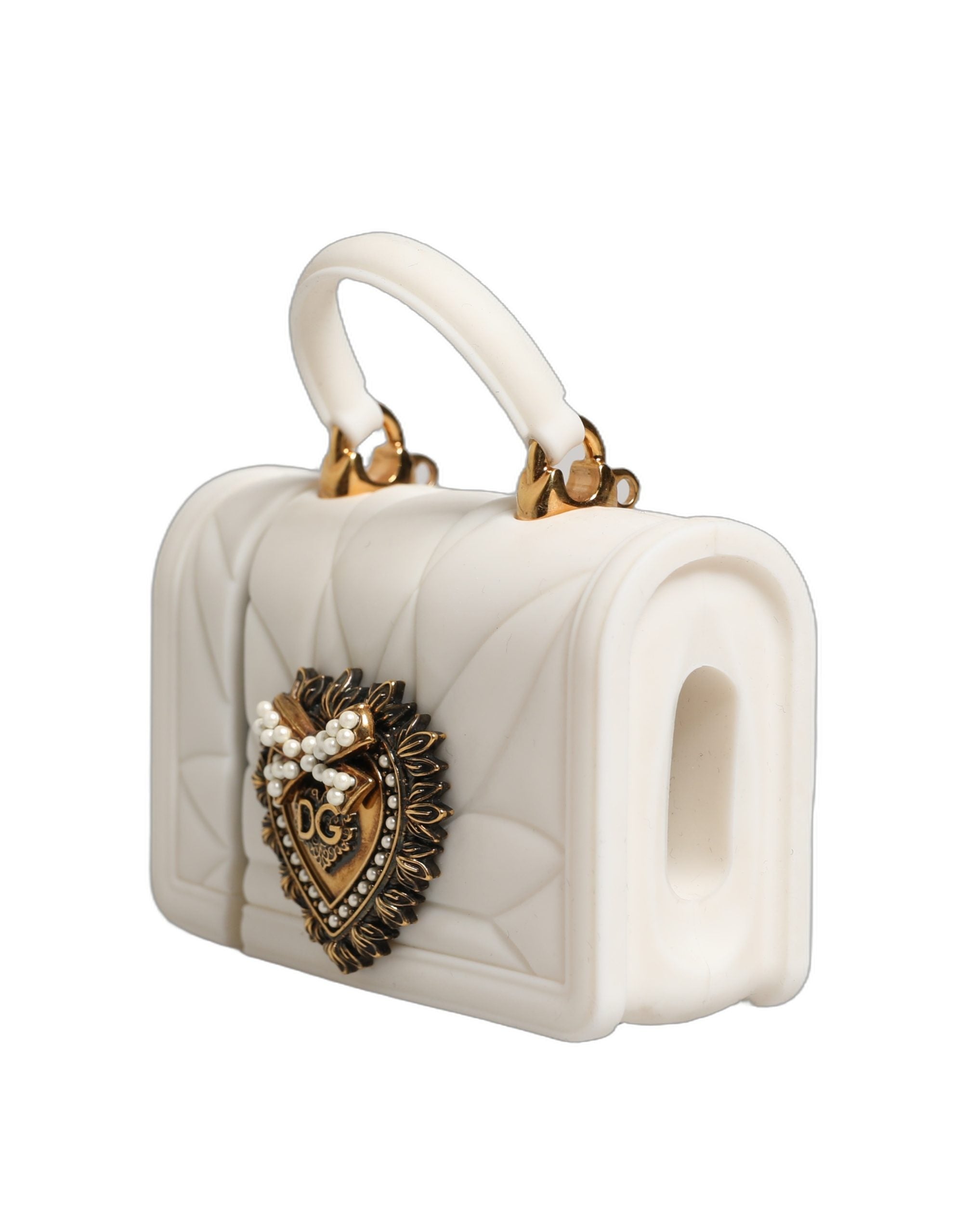Indulge in the exquisite allure of the Dolce & Gabbana White Silicone Devotion Heart Cover, a luxurious accessory that embodies Italian craftsmanship and timeless elegance.