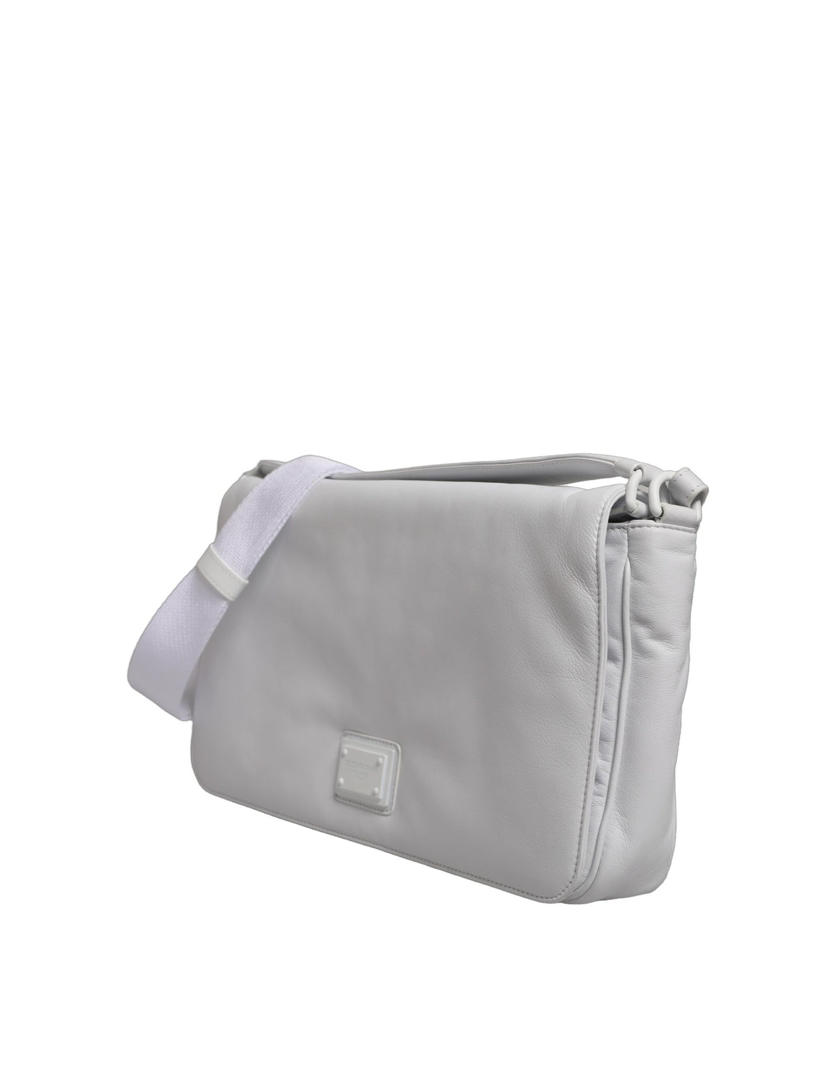 Dolce & Gabbana White Logo Plaque Crossbody Bag, Luxury Elegance