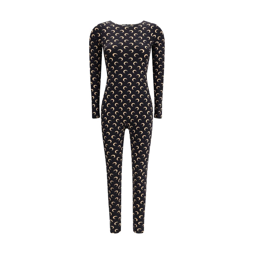 Discover the Marine Serre Brown Polyamide Jumpsuit, an exquisite blend of modern luxury and elegance, crafted from stretch jersey with a captivating Moon print for timeless allure.