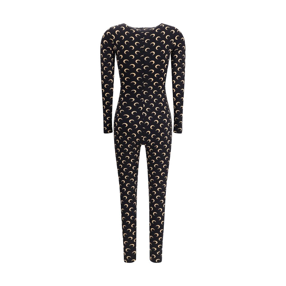 Elevate your style with the Marine Serre Brown Polyamide Jumpsuit, a luxurious blend of modern craftsmanship and iconic Moon print, perfect for any sophisticated occasion.