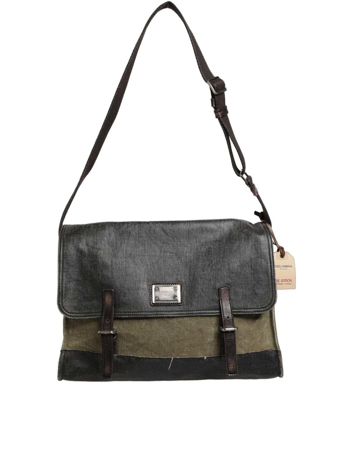 Dolce & Gabbana Military Green Two Tone Messenger Bag, Artisan Luxury