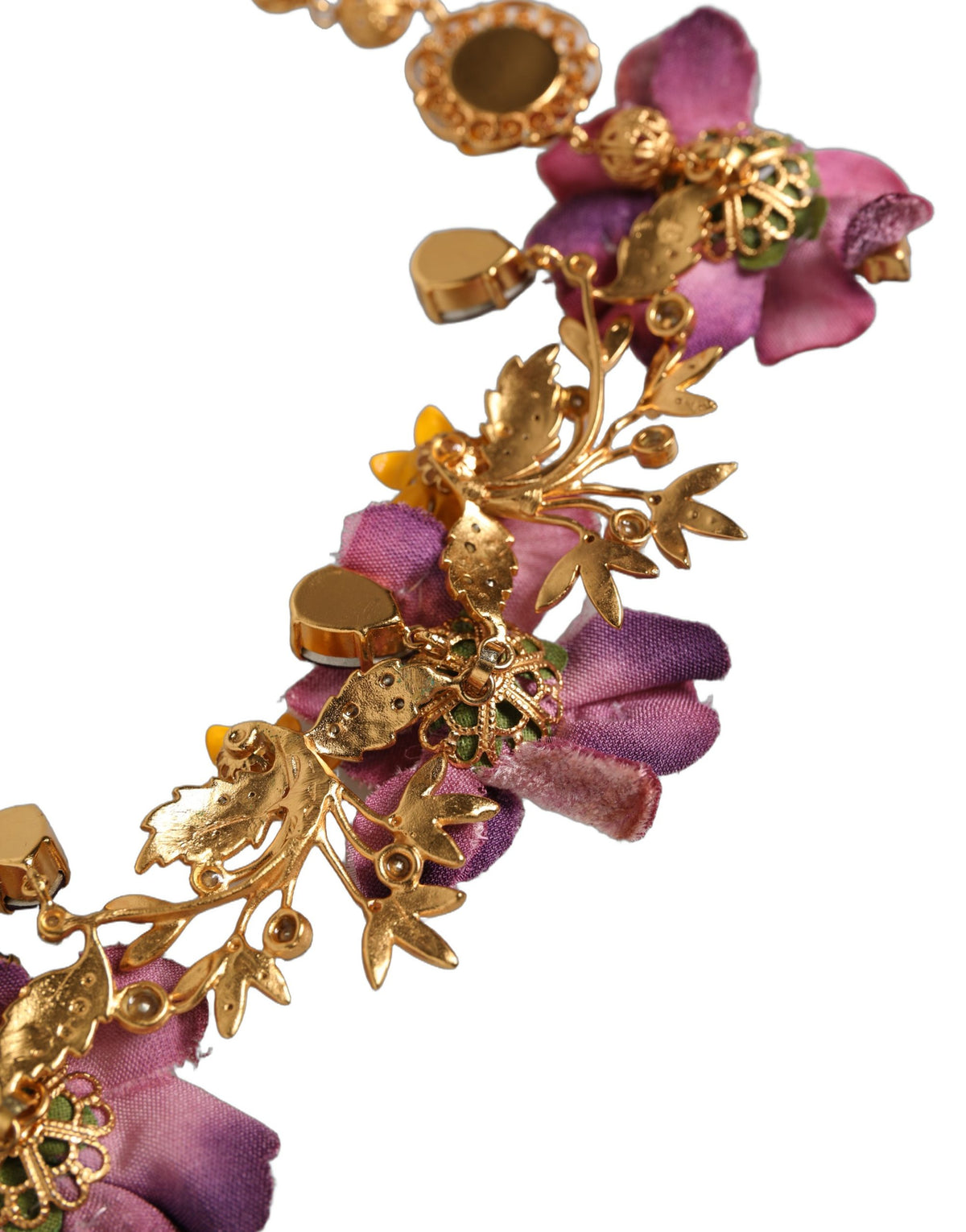 Dolce & Gabbana Gold Brass Mix Fiori Flowers Crystal Necklace