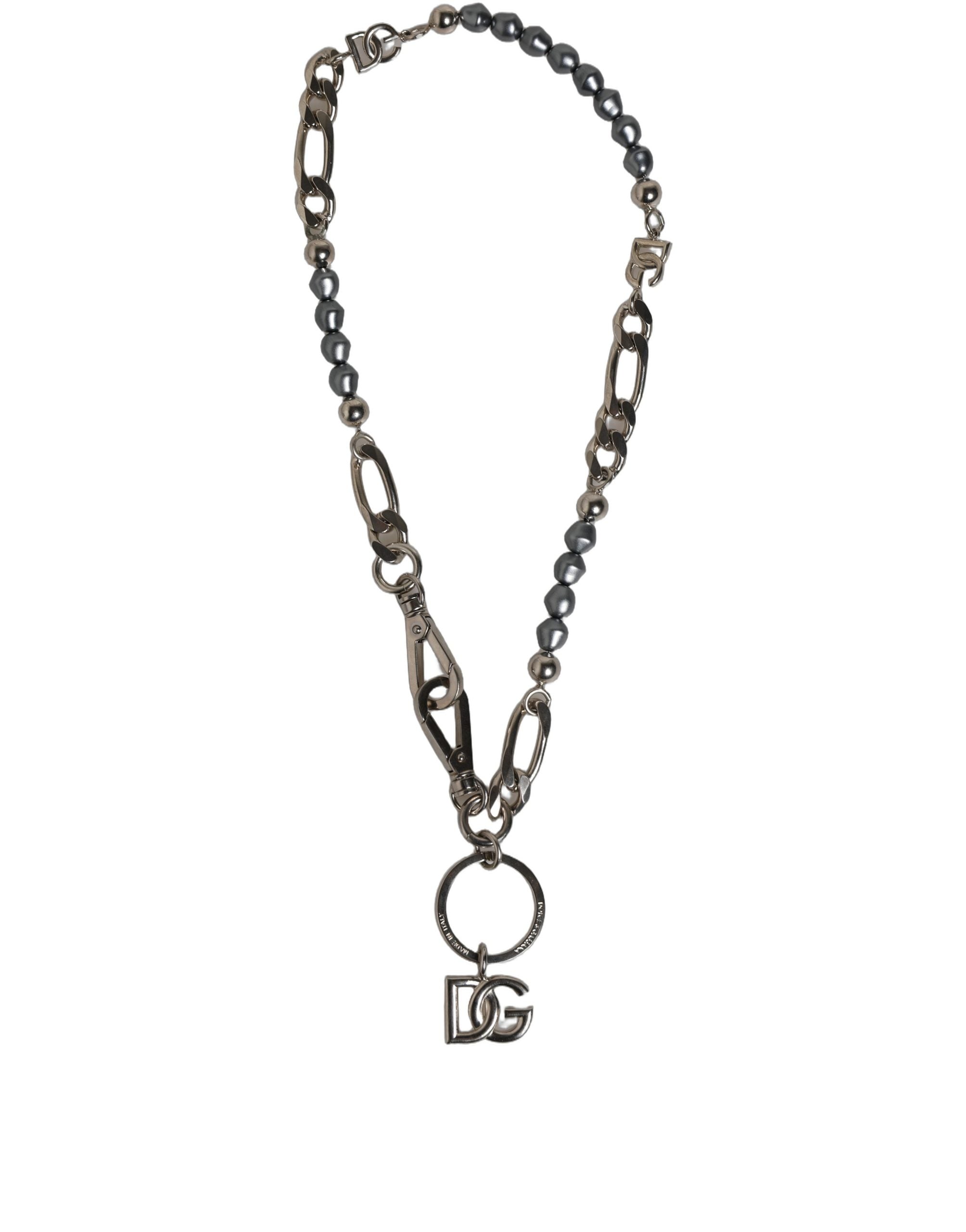 Dolce & Gabbana Silver Tone DG Logo Pendant Necklace - Luxury