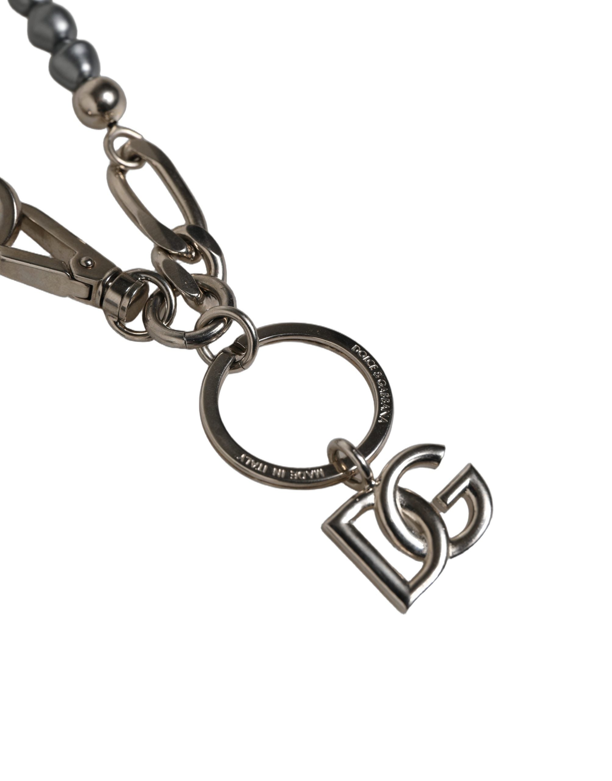 Dolce & Gabbana Silver Tone Chain DG Logo Pendant Necklace
