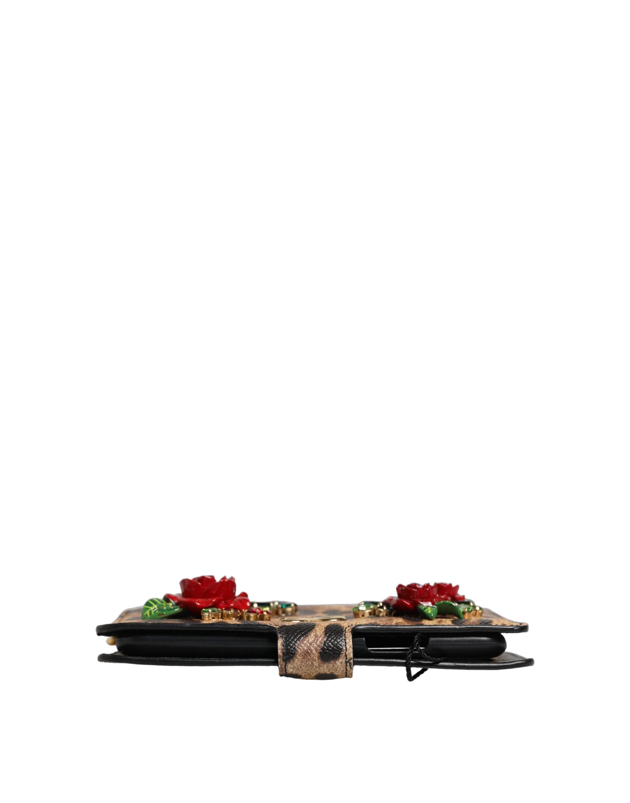 Dolce & Gabbana Brown Leopard Crystal Flip Cover for iPhone X-XS