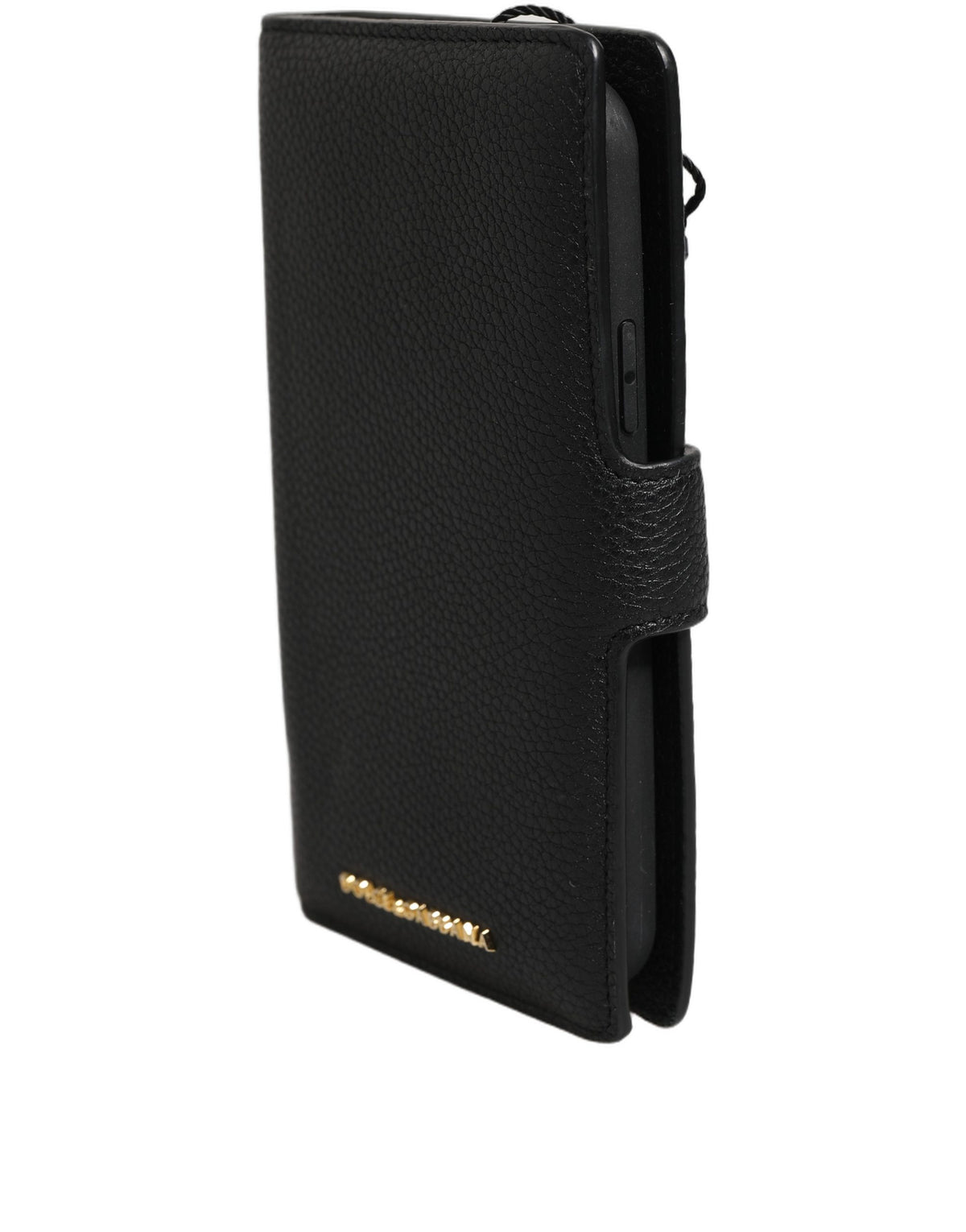Dolce & Gabbana Black Calf Leather Phone Flip Cover - Luxurious