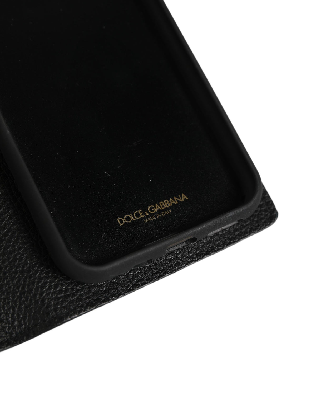 Dolce & Gabbana Black Calf Leather Phone Flip Cover - Luxurious