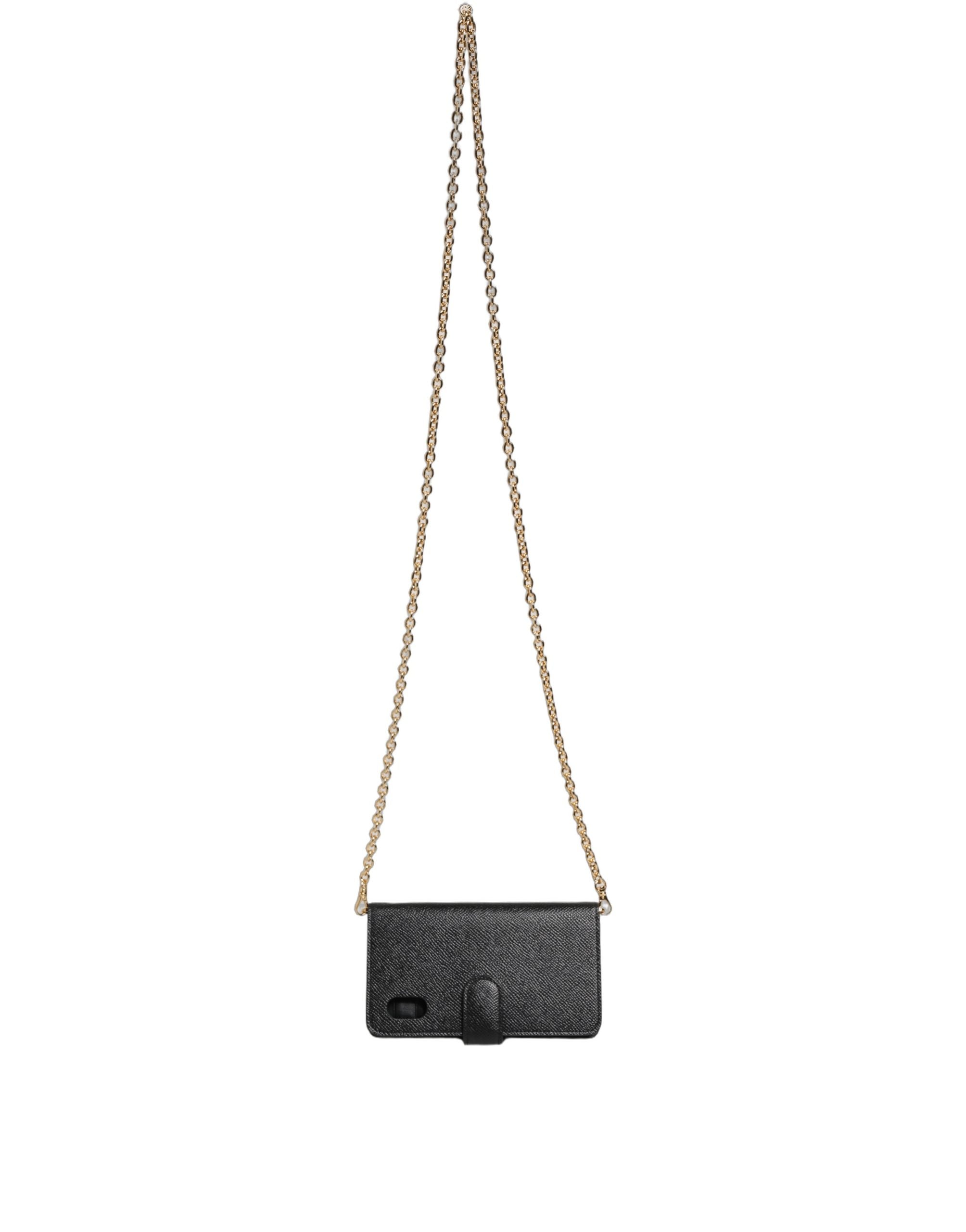 Dolce & Gabbana Black Calf Leather Phone Flip Cover - Artisan
