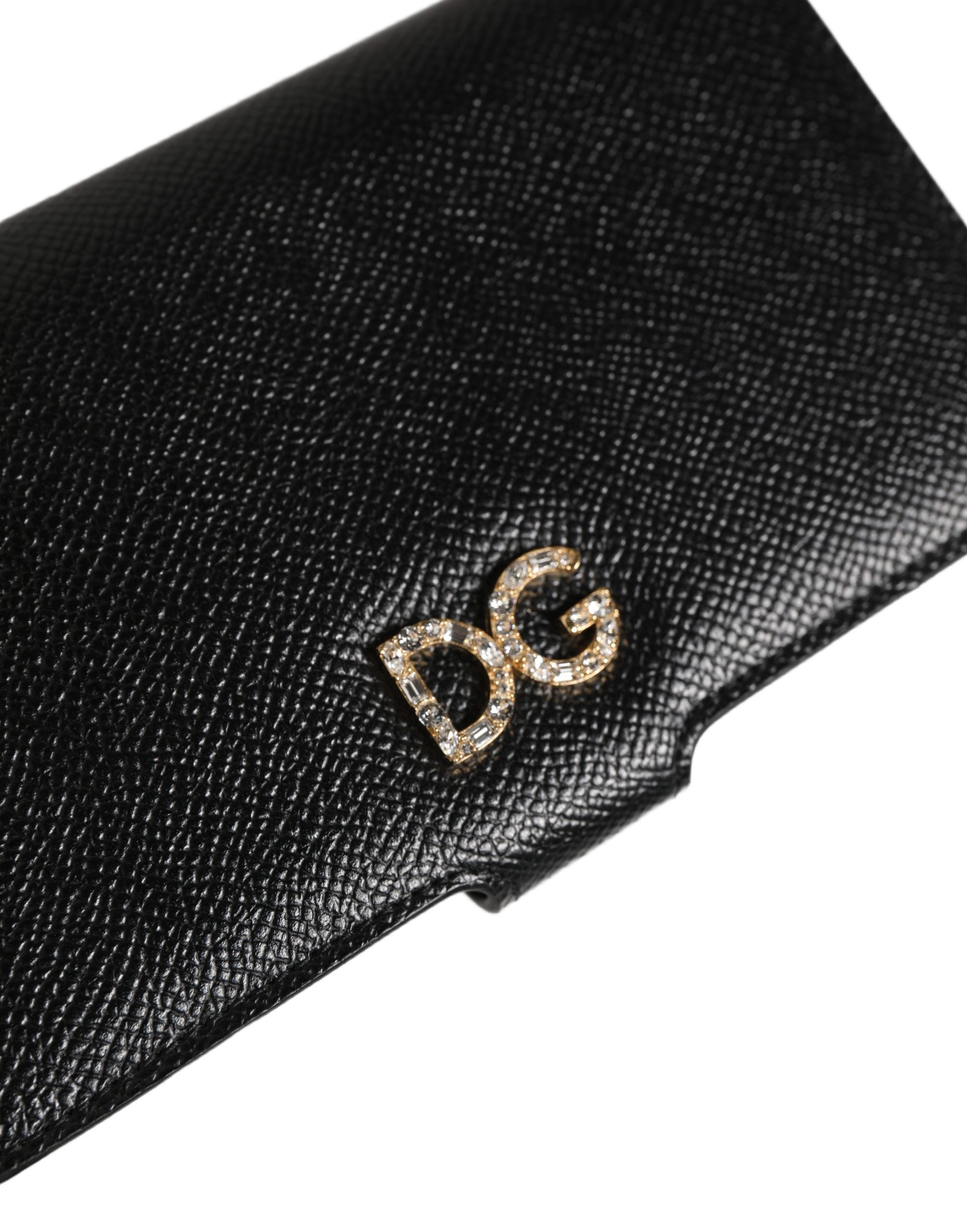 Dolce & Gabbana Black Calf Leather Phone Flip Cover - Artisan