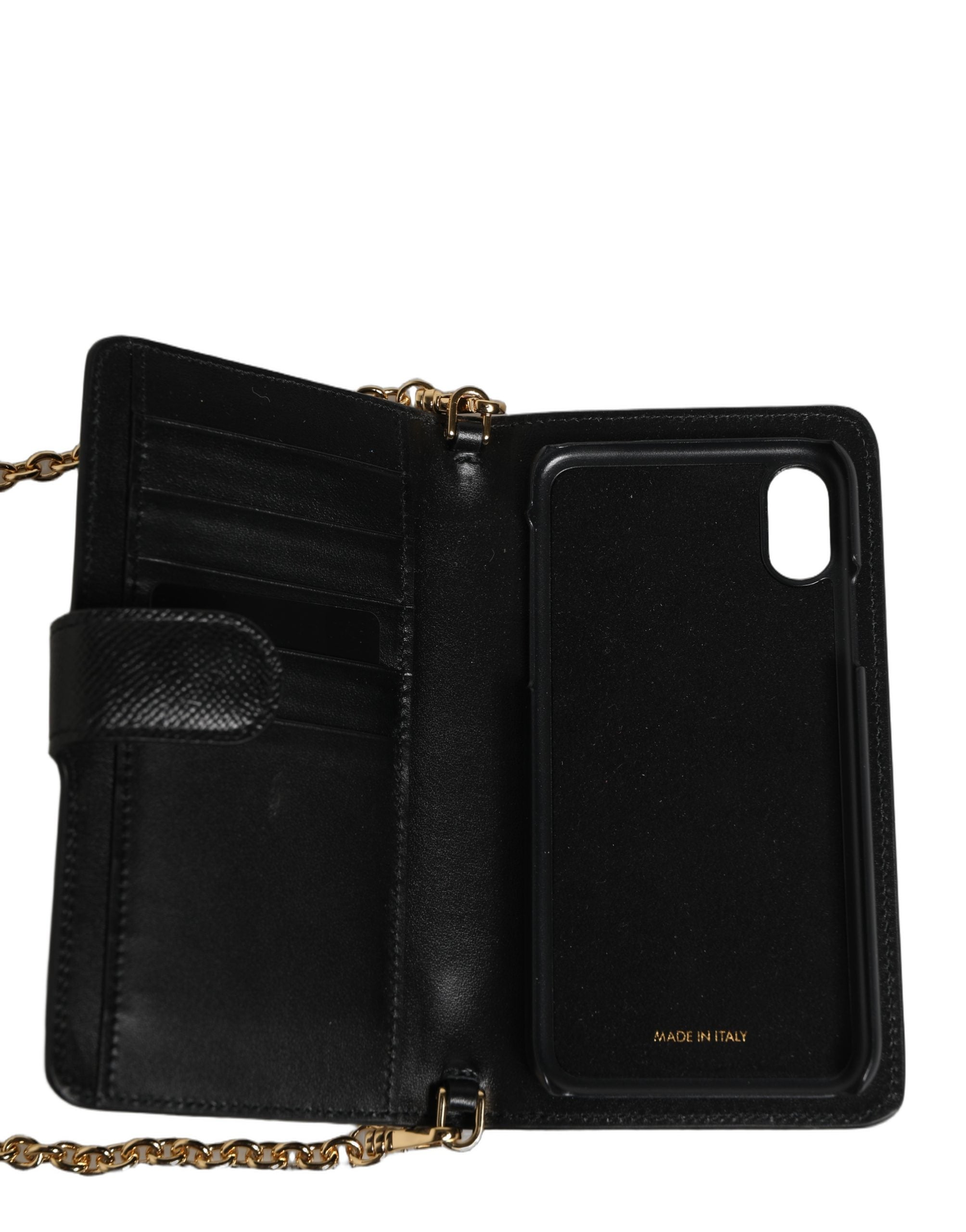 Dolce & Gabbana Black Calf Leather Phone Flip Cover - Artisan