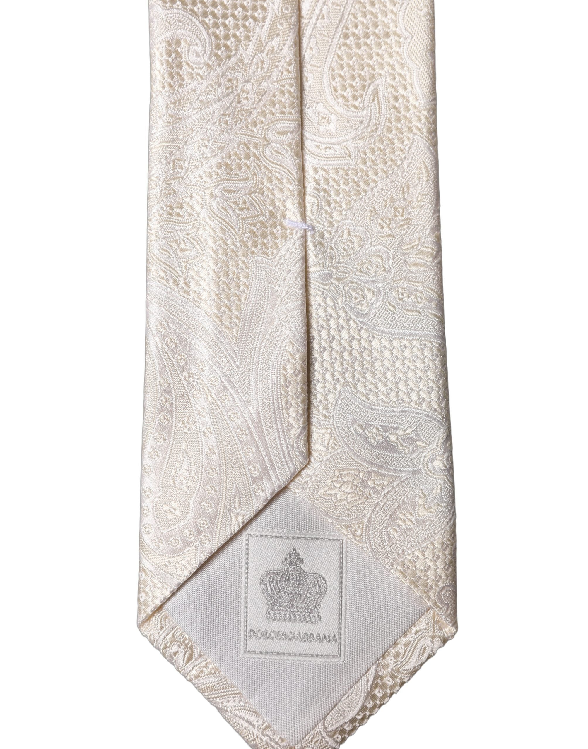 Dolce & Gabbana Off White Floral Silk Necktie - Timeless Elegance