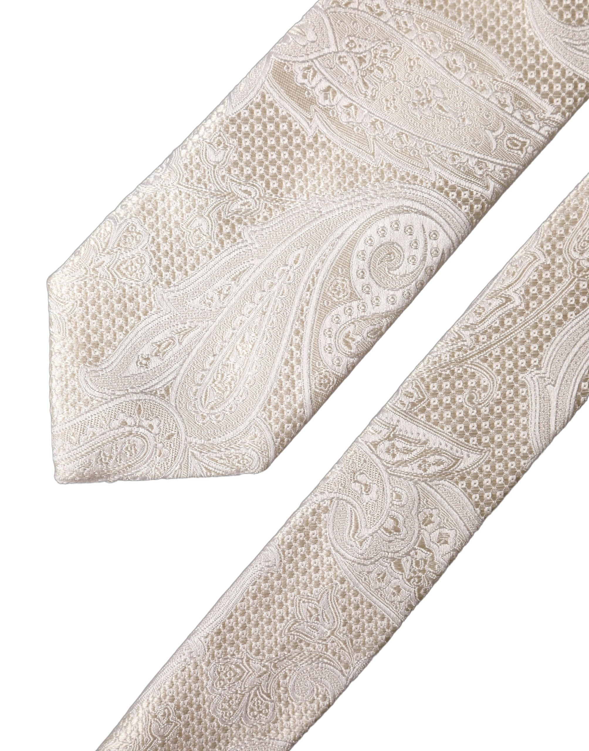 Dolce & Gabbana Off White Floral Silk Necktie - Timeless Elegance