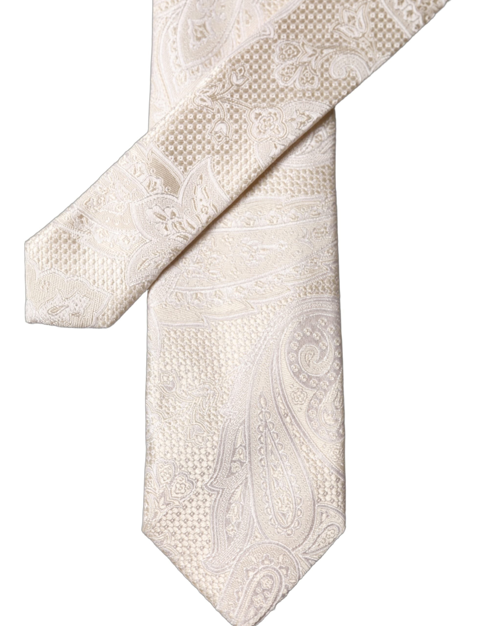 Dolce & Gabbana Off White Floral Silk Necktie - Timeless Elegance
