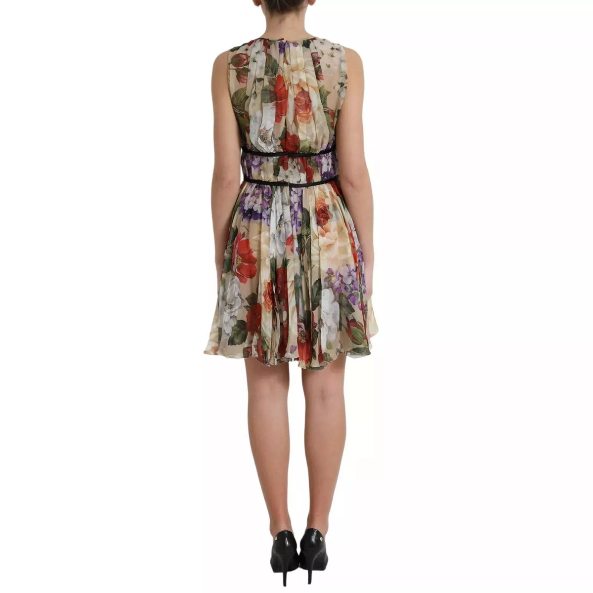 Dolce & Gabbana Beige Floral Silk Mini Dress - Couture Elegance