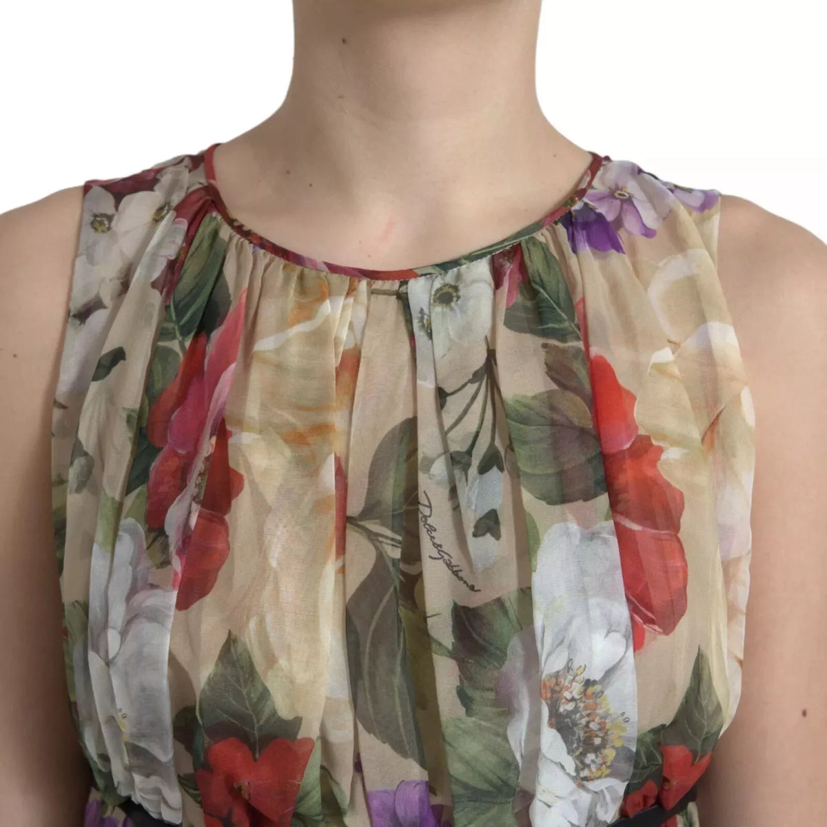 Dolce & Gabbana Beige Floral Silk Mini Dress - Timeless Elegance