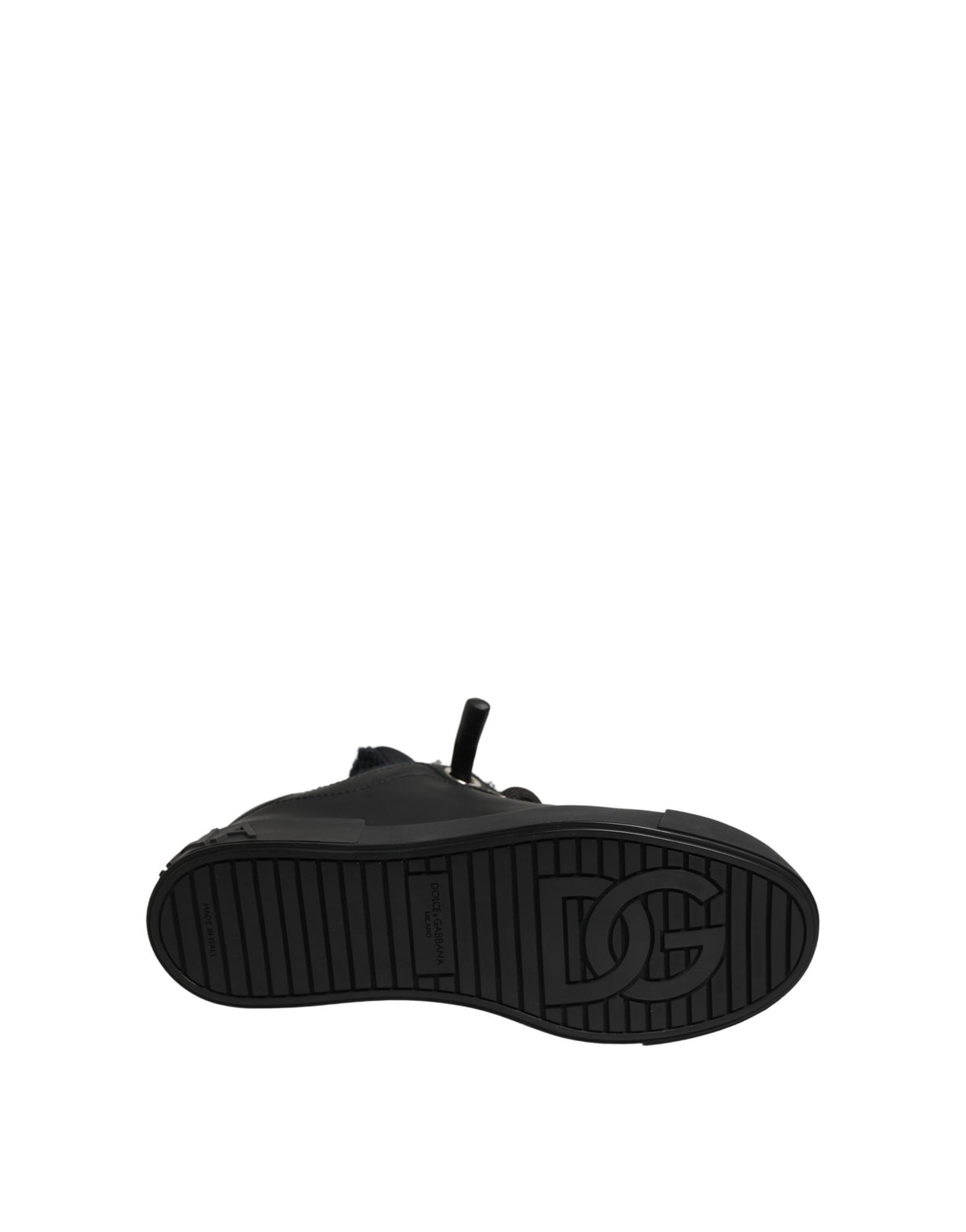Experience the artistry of Dolce & Gabbana's Black Leather Low Top Portofino Sneakers, where exquisite craftsmanship meets timeless elegance for the discerning individual.