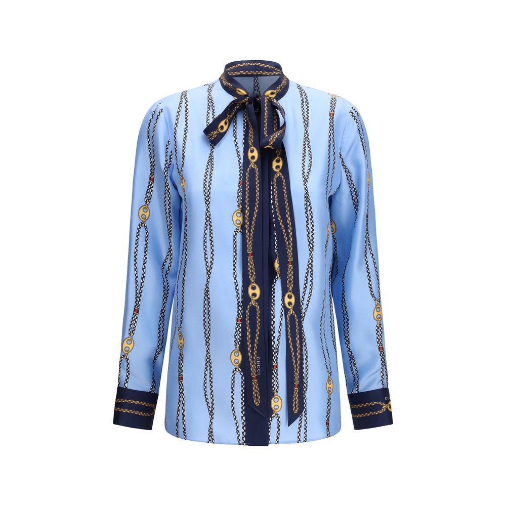 Gucci Blue Silk Pattern Shirt - Artisanal Luxury Couture Elegance