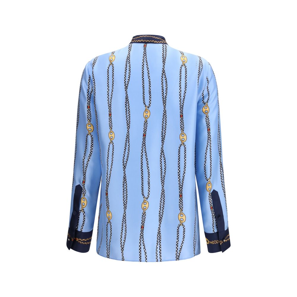 Gucci Blue Silk Pattern Shirt - Artisanal Luxury Couture Elegance