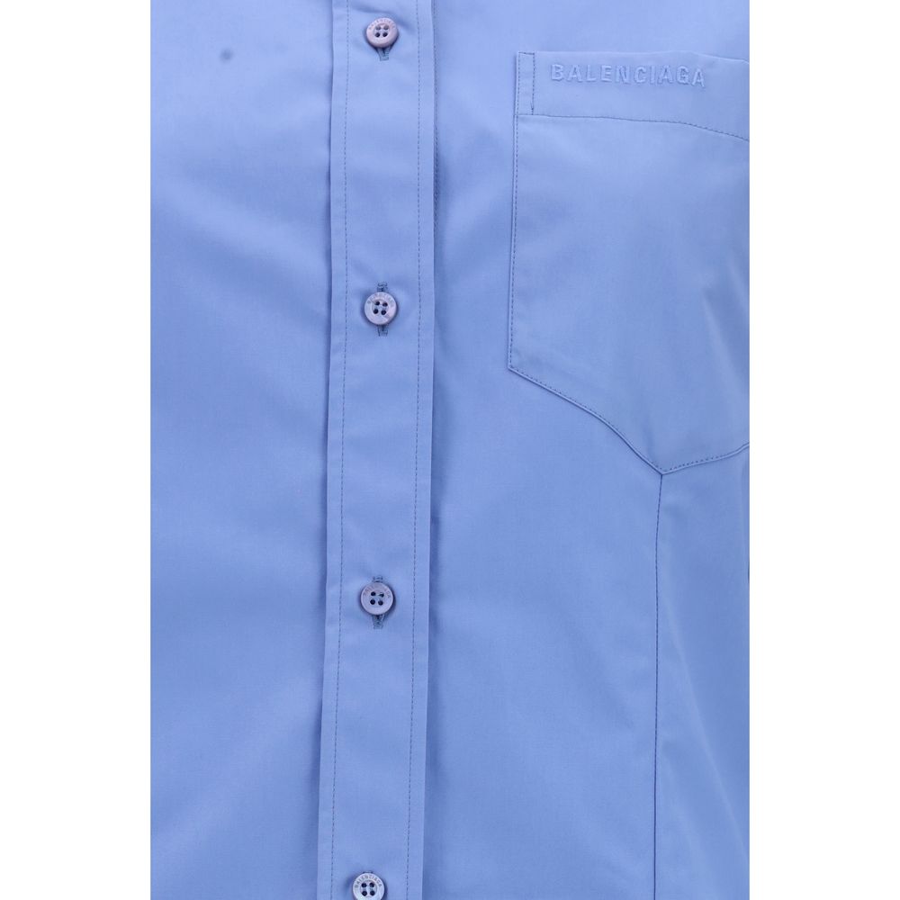 Balenciaga Blue Cotton Shirt - Asymmetric Luxury for Modern Elegance