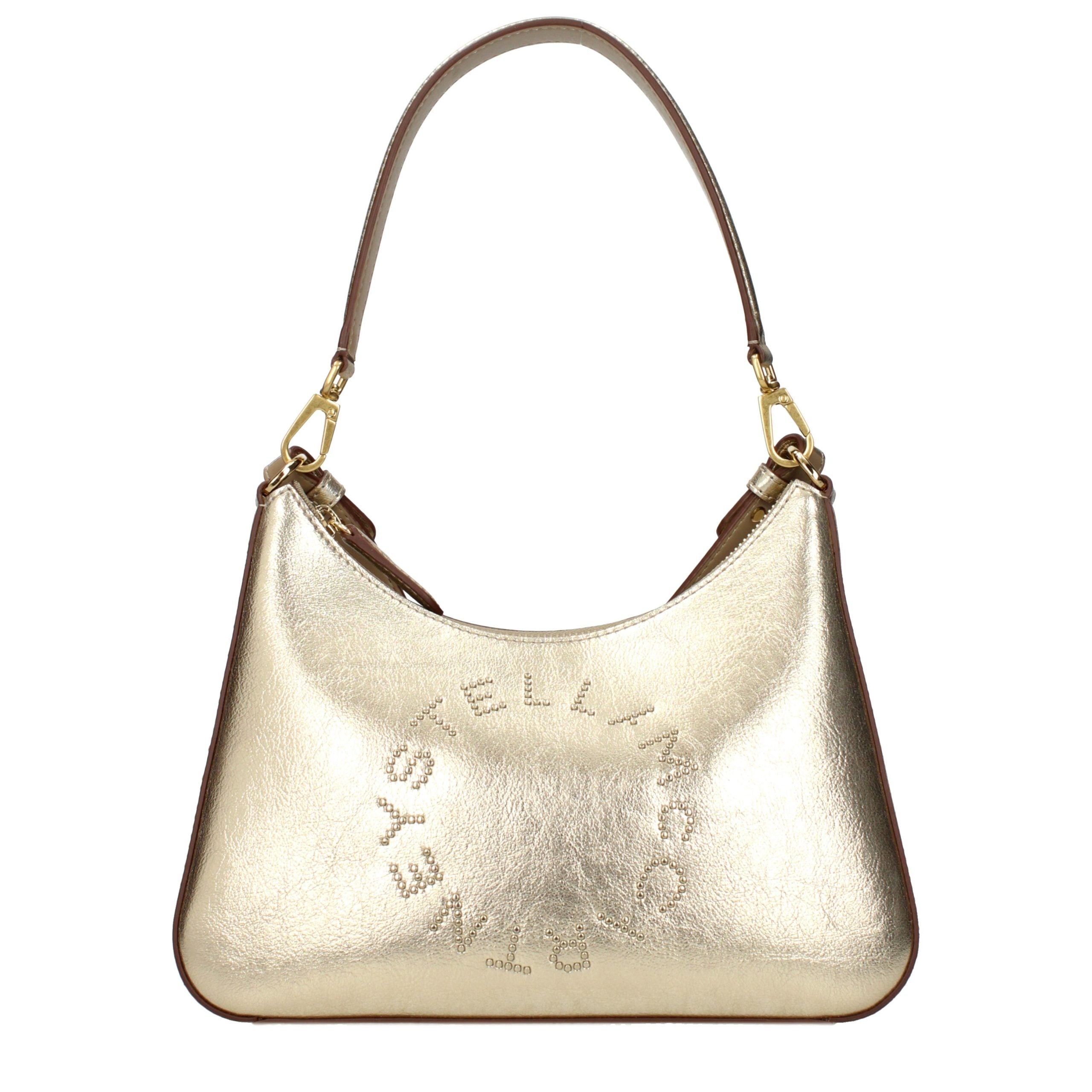 Discover the Stella McCartney Gold Leather Shoulder Bag, a masterpiece of exquisite craftsmanship and timeless elegance, perfect for elevating any sophisticated ensemble.