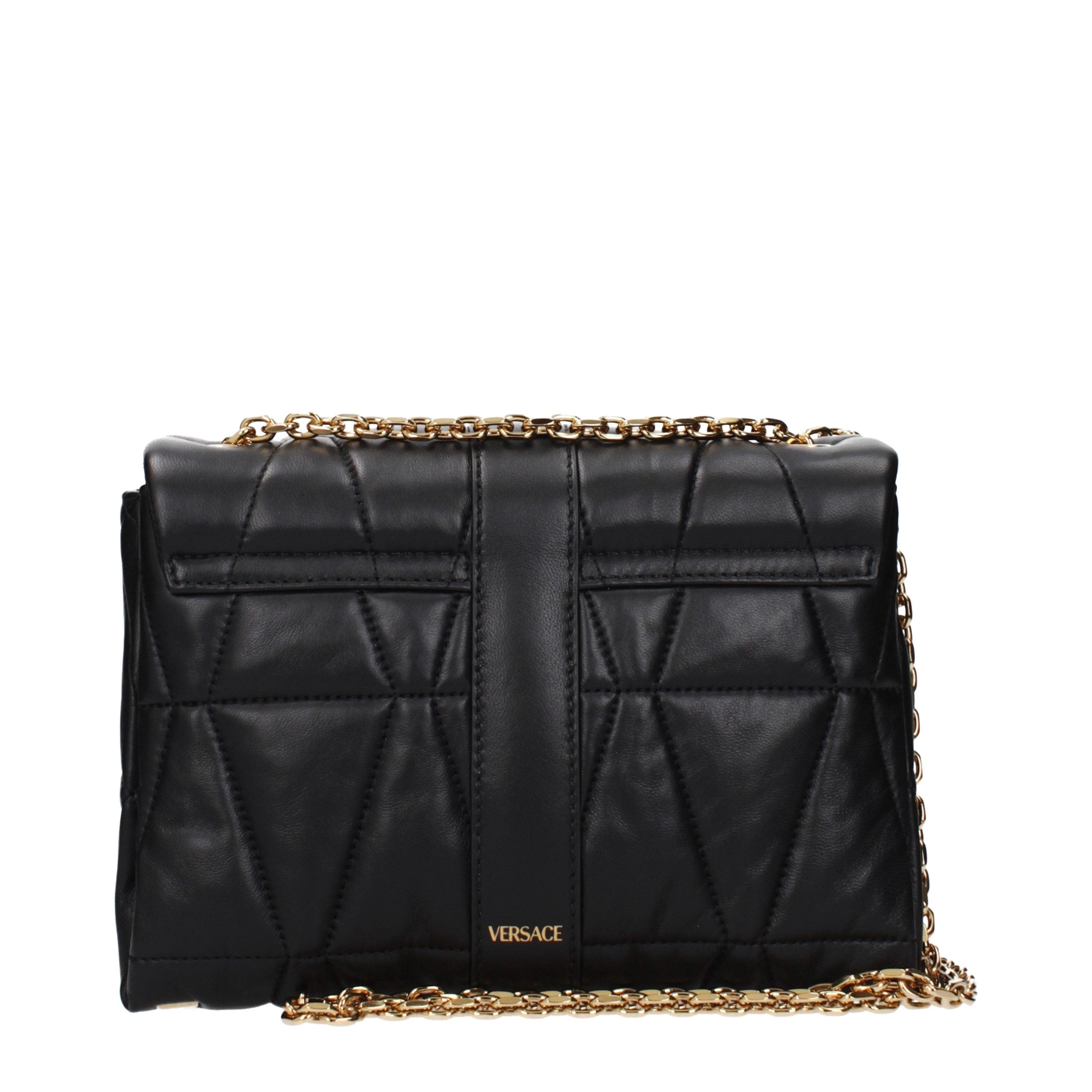 Elevate your style with the Versace Black Leather Shoulder Bag, a symbol of luxury and sophistication, crafted for those who embrace elegance and individuality.