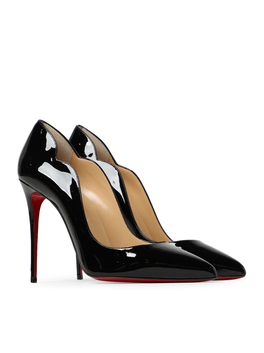 Step into unparalleled elegance with Christian Louboutin's Black Patent Leather Hot Chick Pumps 100, a masterpiece of Italian craftsmanship that elevates any ensemble.