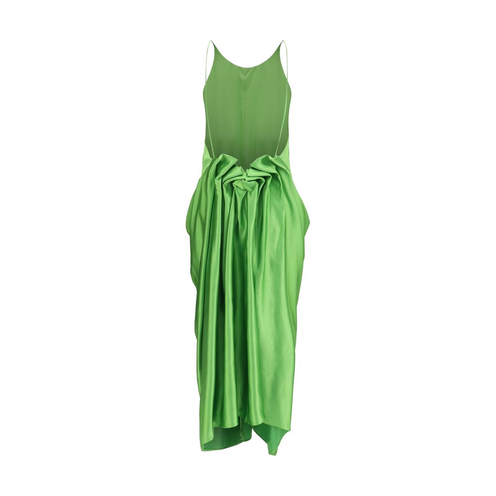 Indulge in the Khaite Bicolor Copper Cocktail Dress, a masterpiece of exquisite craftsmanship and luxurious satin, perfect for sophisticated soirées and timeless elegance.