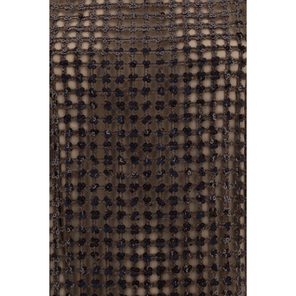 Experience the allure of the Brunello Cucinelli Brown Silk Cocktail Dress, a masterpiece of silk and linen adorned with sequins, perfect for elevating your sophisticated style.